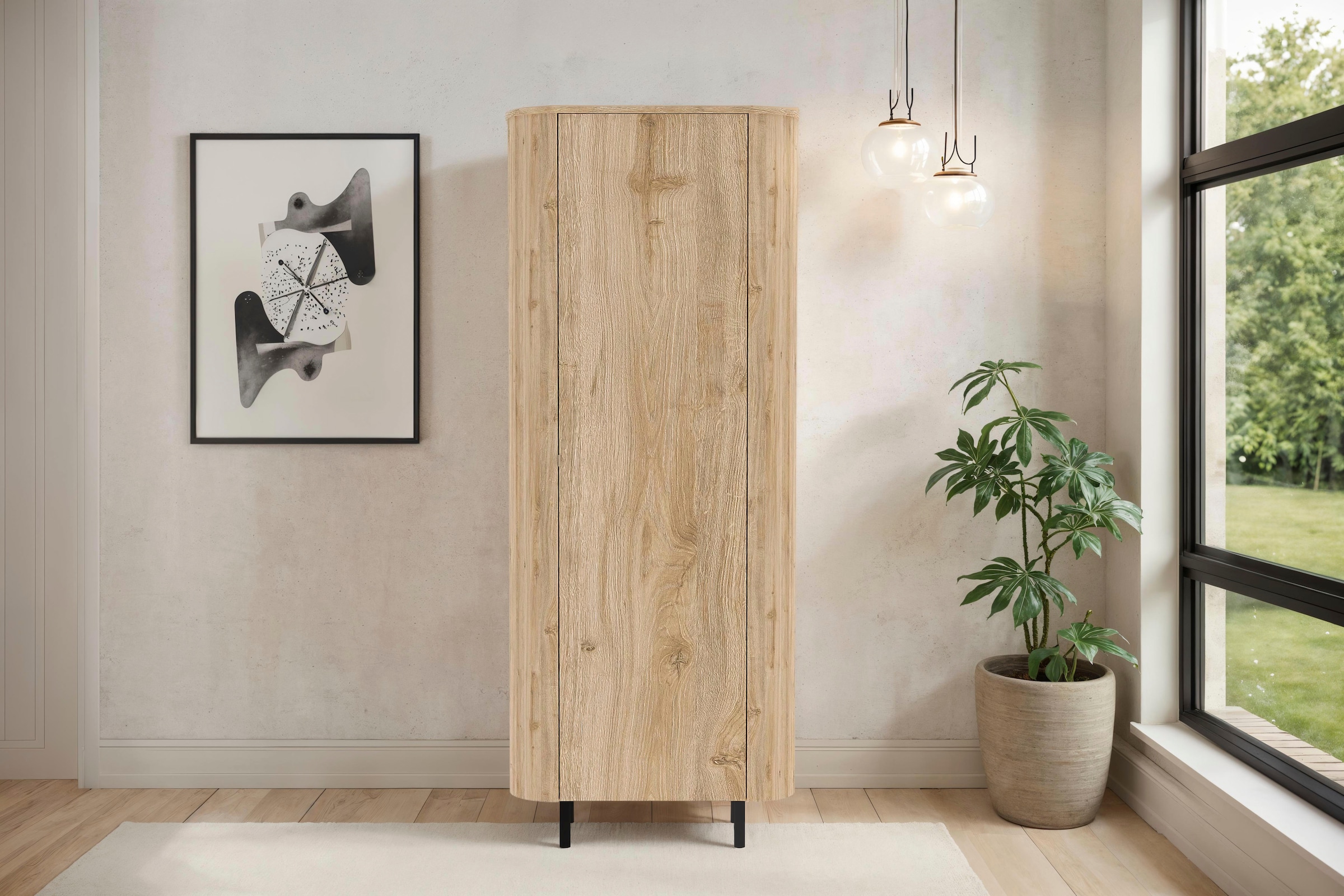 Home affaire Hochschrank »Murano, Stauraumschrank H 200 cm, B 80 cm, 1 Tür, Mehrzweckschrank« Formgebogenes MDF, Stirnseiten mit Rundung, Füsse und Griffe aus Metall