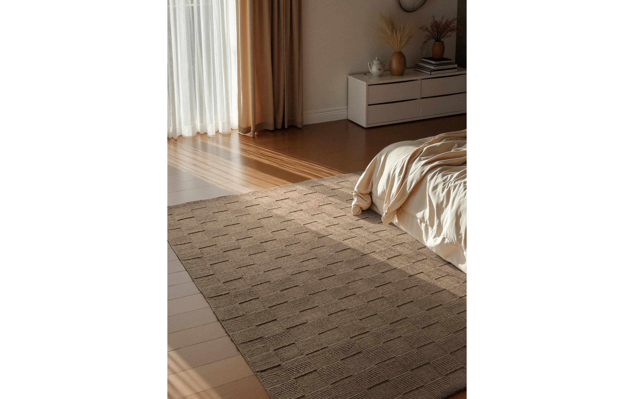 Villeroy & Boch Wollteppich »Scala« rechteckig 10 mm Höhe Handgewebt, Wolle, Kariert, Natur, 3D-Struktur, Karo, Wohnzimmer