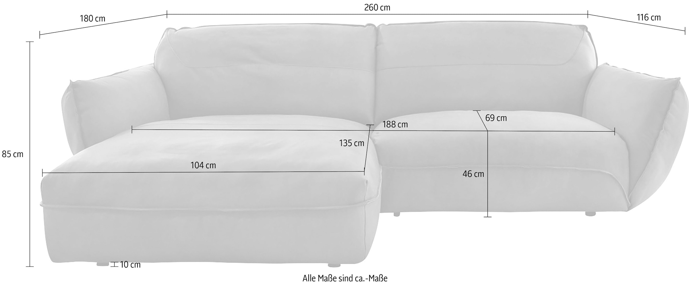 BETYPE Ecksofa »Be Type Be Chilled, Mega Sofa, Bezug: hochwertiges Anilinleder, L-Form« in 2 Breiten mit stylischer und offener Nahtführung