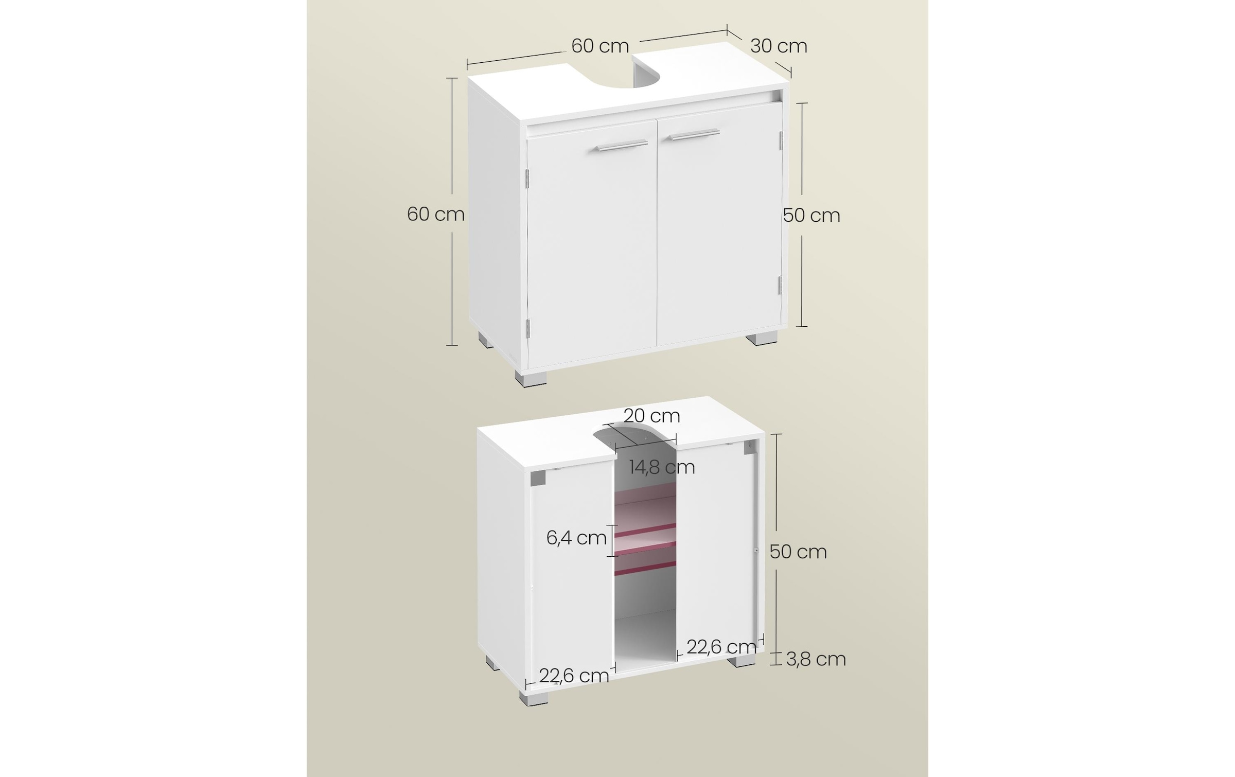 VASAGLE Armoire sous lavabo »60 x 60 cm« Waschbeckenunterschrank mit zwei Fächern und verstellbarer Ablage