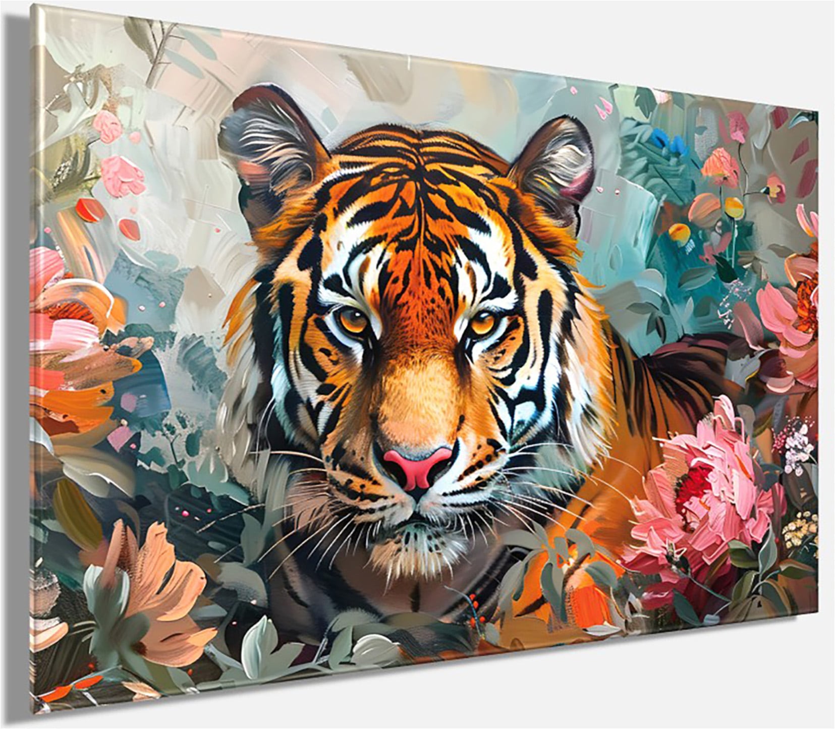 Bönninghoff Tableau sur toile »Wandbild TIGER GEMÄLDE 60x90 cm – Leinwandbild Keilrahmen Deko modern« Animaux | Fleurs | Félins | Images de fleurs | Tigre 1 cuis tlg. tendu sur châssis