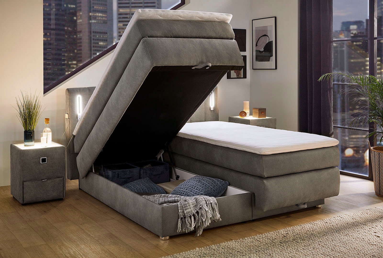 Jockenhöfer Gruppe Boxspringbett »Kati erhältlich in der Grösse 180x200cm« mit Topper, Bettkasten und höhenvariablen Kopfteil (96 cm - 108 cm)