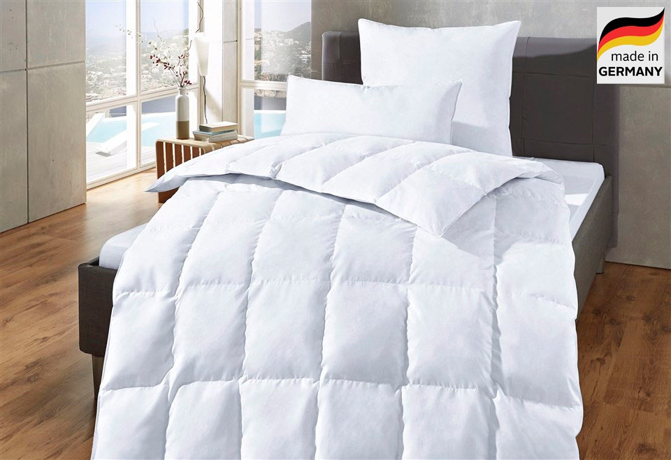 GOODproduct Daunenbettdecke + Kopfkissen »Köniz, Bettdecke 135x200&155x220 cm mit 80x80 cm Kissen Made in Green« 2-tlg., Set mit Kissen, allergiker geeignet (Hausstauballergiker)