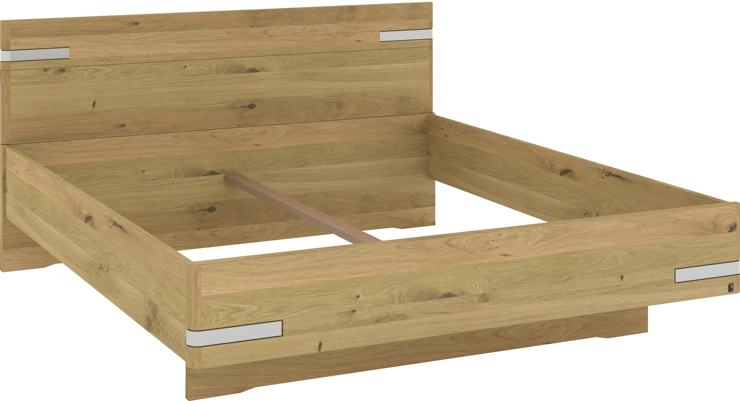 Musterring Lit en bois »Savona, Bettgestell, Bettrahmen, teilmassiv Bianco-Eiche« Capacité 220 kg, réglage 4 positions de hauteur de couchage, MADE IN GERMANY,  tête de lit en chêne Bianco massif, détails en chrome, différentes tailles