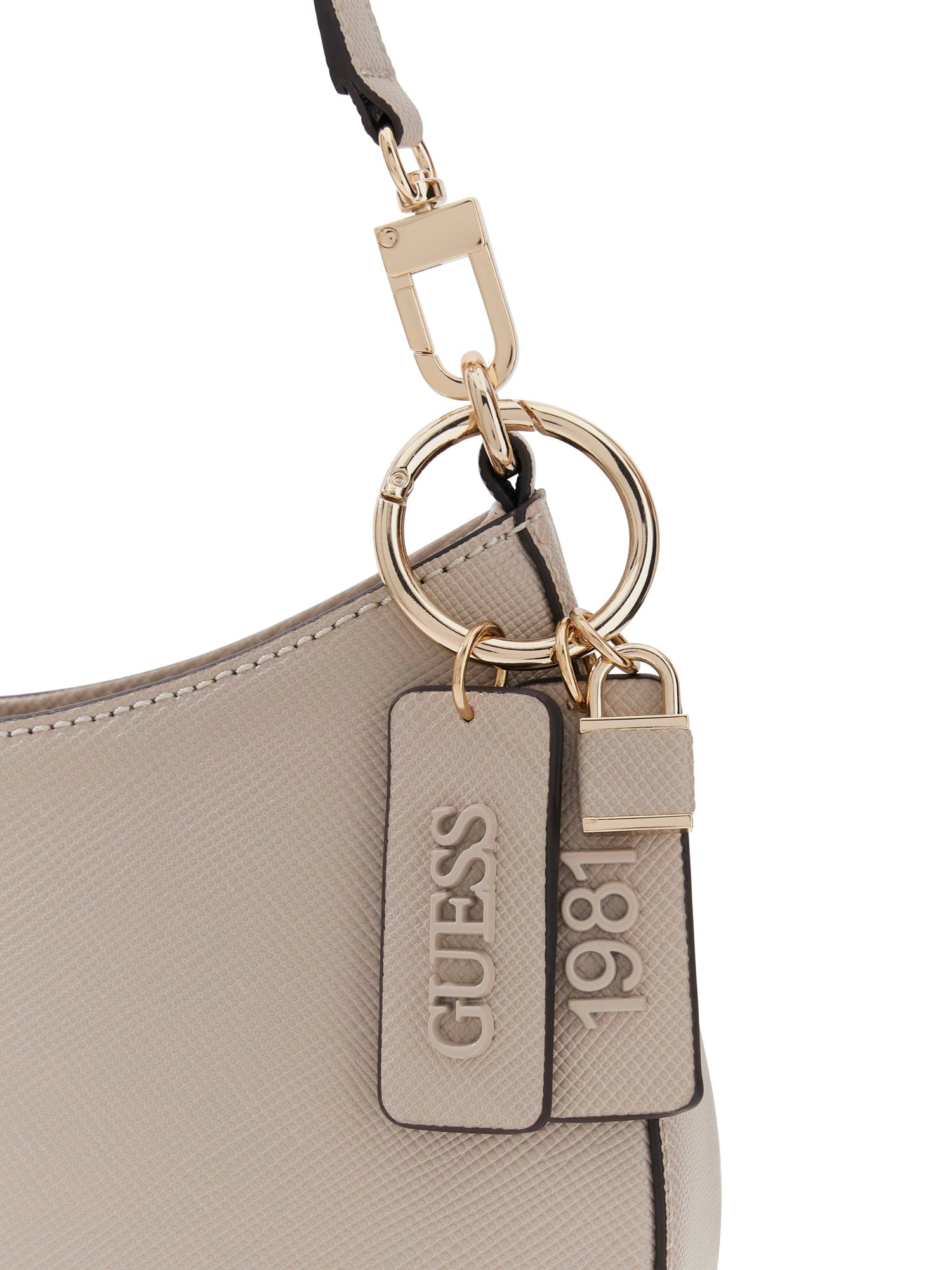 Guess Sac à bandoulière »NOELLE II TOP ZIP SHOULDER BAG« Damen Henkeltasche, Handtasche in klassischer Optik, mit Anhänger