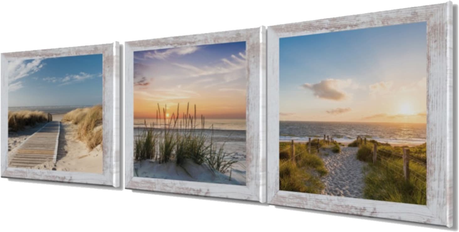 Bönninghoff Tableau avec cadre »3er-Set gerahmte Bilder STRÄNDE 3x23x23 cm – Maritime Wanddeko« Dune | Mer | Plage 1 cuis tlg. ensemble d'images multiples, harmonieusement coordonné