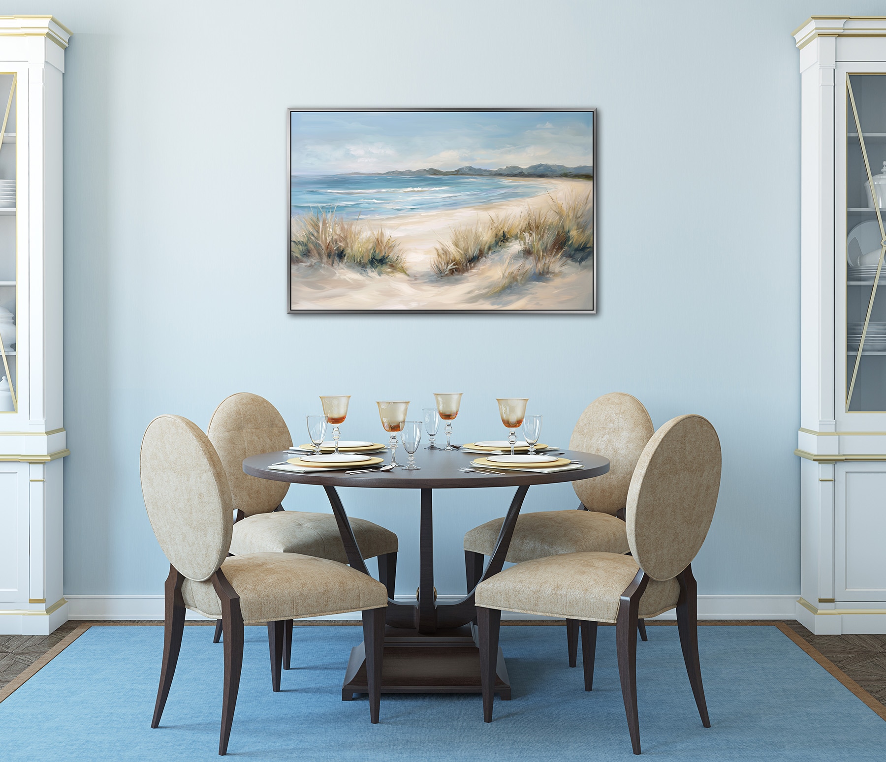 Bönninghoff Peinture à l'huile »handarbeit gerahmt STRAND 60x90 cm – Wandbild modern« Côte | Mer | Plage fabriqué à la main, chaque image est unique, cadre à joint creux