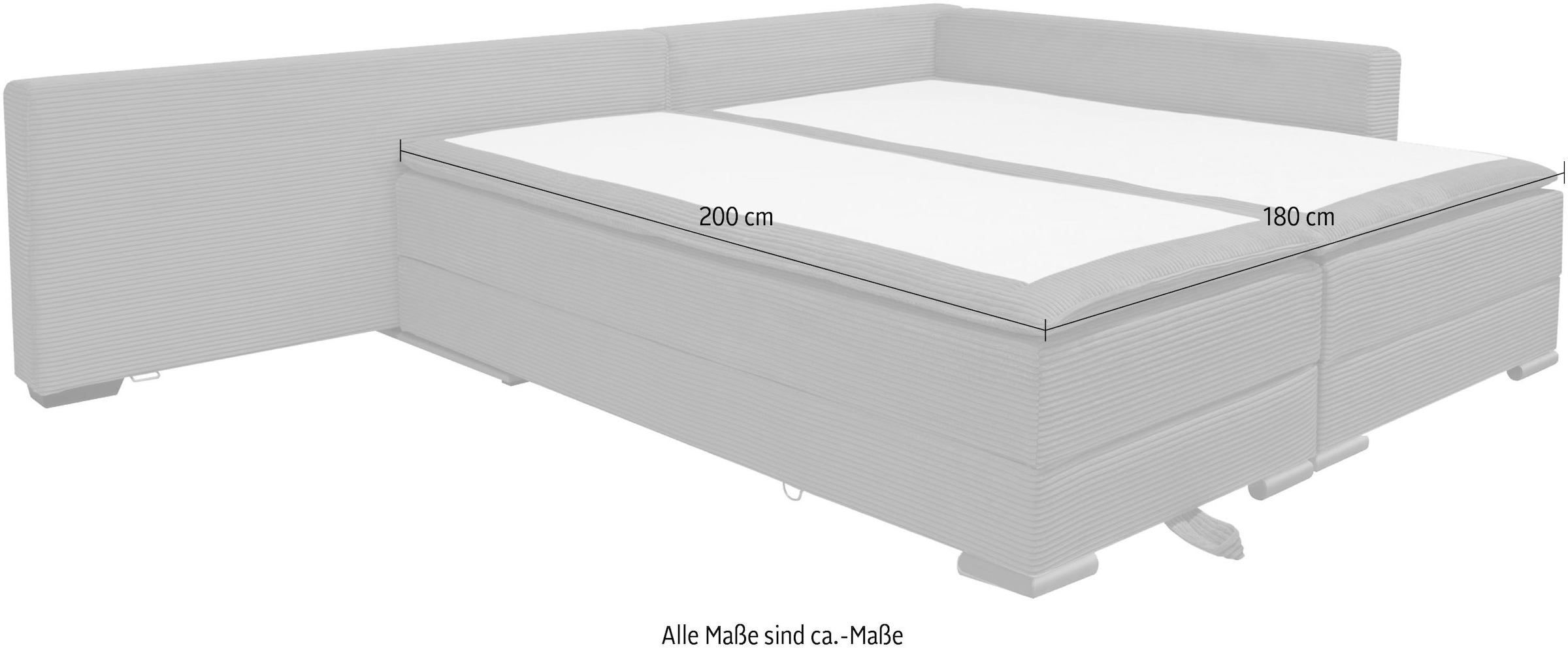 Home affaire Canapé d'angle »Night & Day L-Form, B: 321 cm, mit Dauer-Schlaffunktion 180x200 cm« Bettfunktion, Bettkasten, Topper & 3 Zierkissen, Boxspringbett in Cord