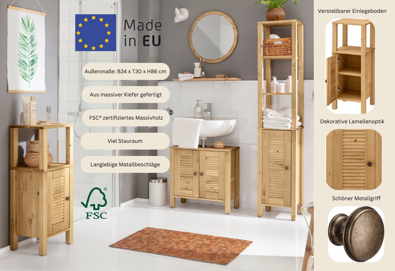 GOODproduct Unterschrank »Ayanna« aus Massivholz, FSC®, Lamellenfront, Breite 34 cm