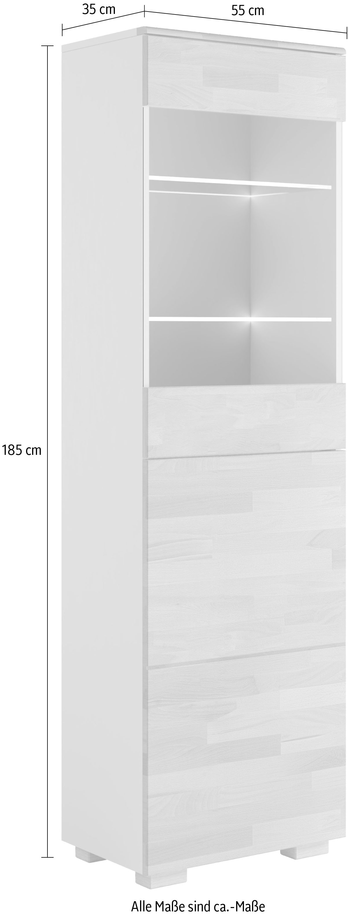 GOODproduct Vitrine »CITRA75,5 Fächer,3 verstallbare Einlegeboden, viel Stauraum, Grifflos« B/T/H:55/35/185cm, teilmassiv Kernbuche/grau, Tür R/L, pust to open