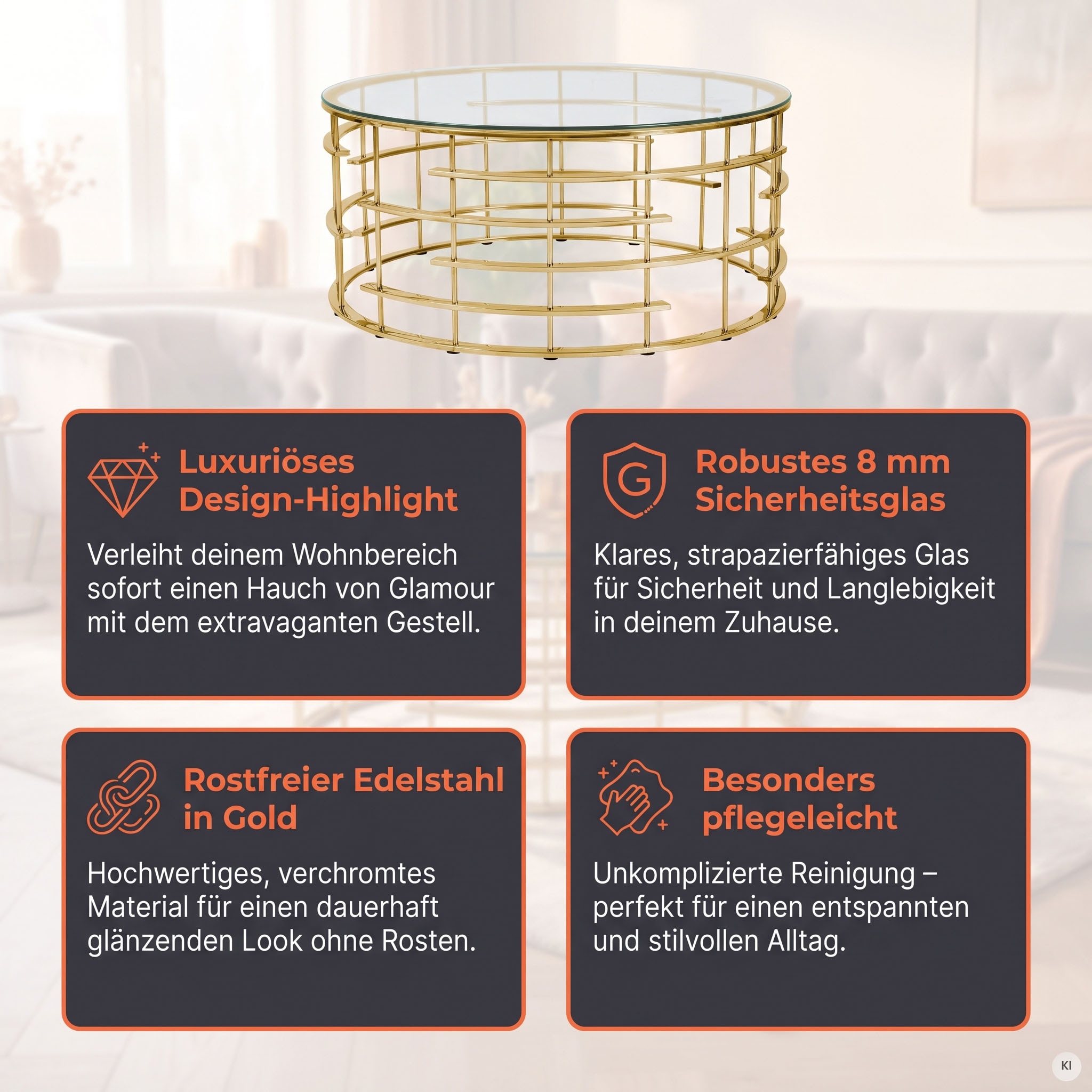 SalesFever Table basse »Glastisch: Stil und Funktionalität Wohnzimmertisch« structure en acier inoxydable