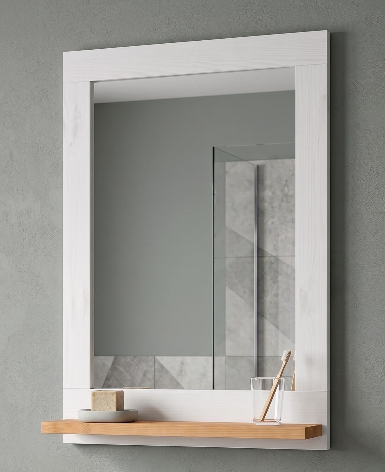 Home affaire Miroir de salle de bain »JOSIE« en bois massif, 40x60 cm, en bois massif, avec étagère