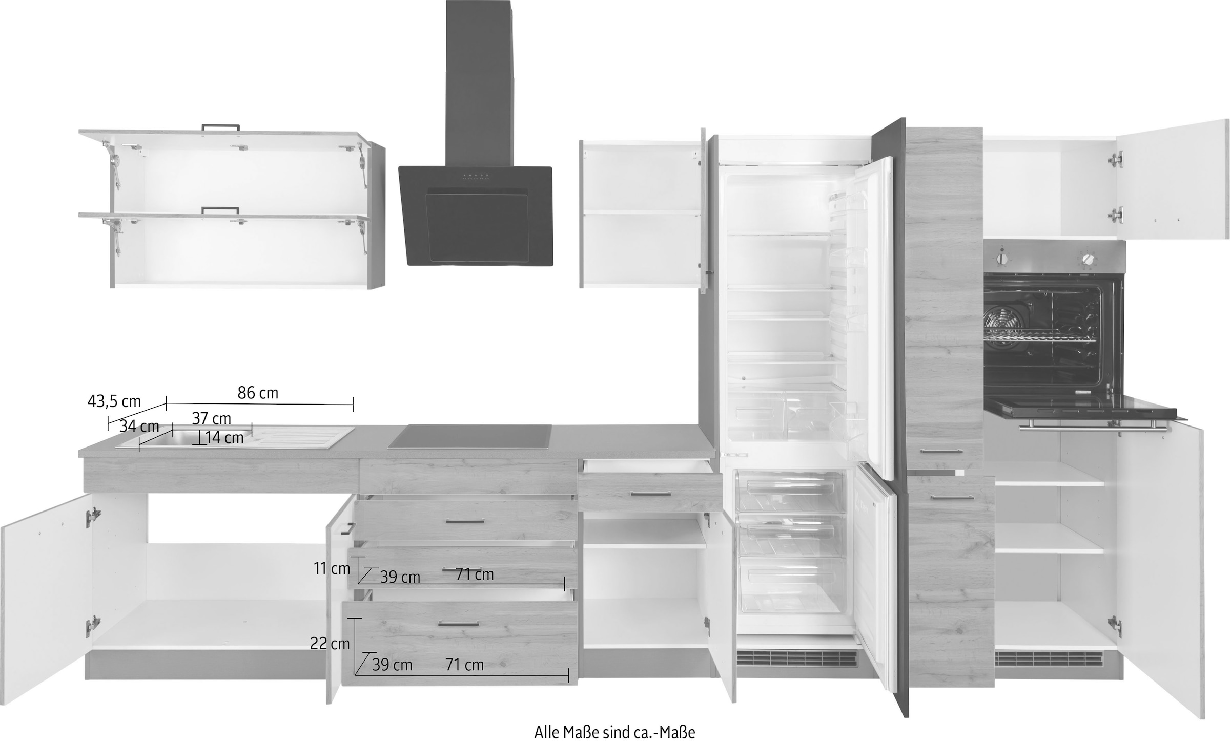 KOCHSTATION Kitchenette »KS-Trier« sans appareils électriques, largeur 380 cm