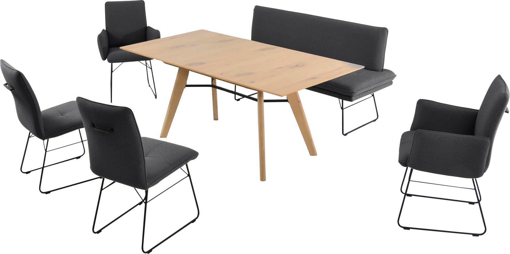 K+W Komfort & Wohnen Ensemble de salle à manger »Giacomo IV« 6 cuis tlg. Banc rembourré en 2 tailles, 2 chaises à patins, 2 chaises avec accoudoirs et 1 table