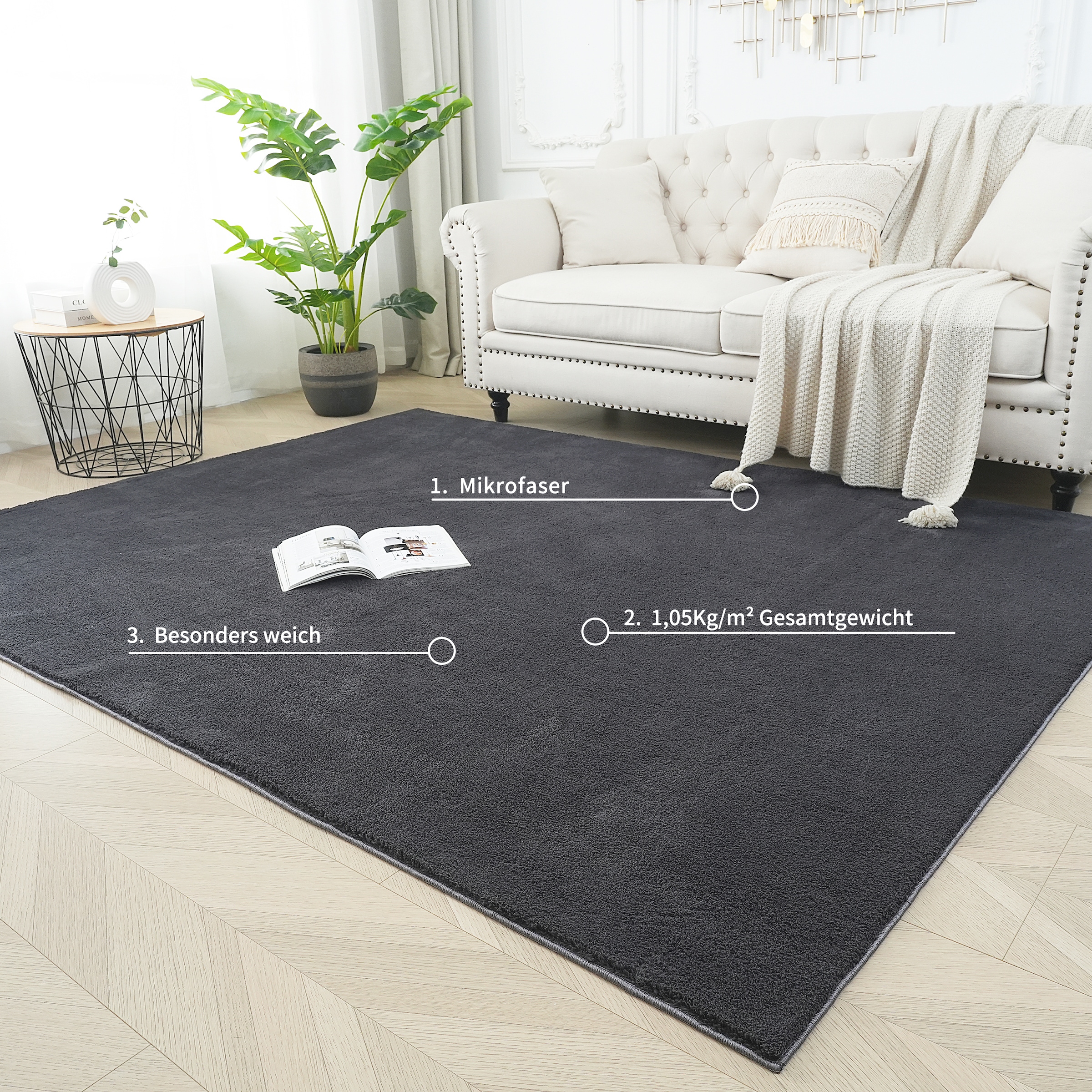 my home Teppich »Cali 2, kuschelig & weich« rechteckig 15 mm Höhe Uni-Farben, waschbar, flauschig, Wohnzimmer, Schlafzimmer