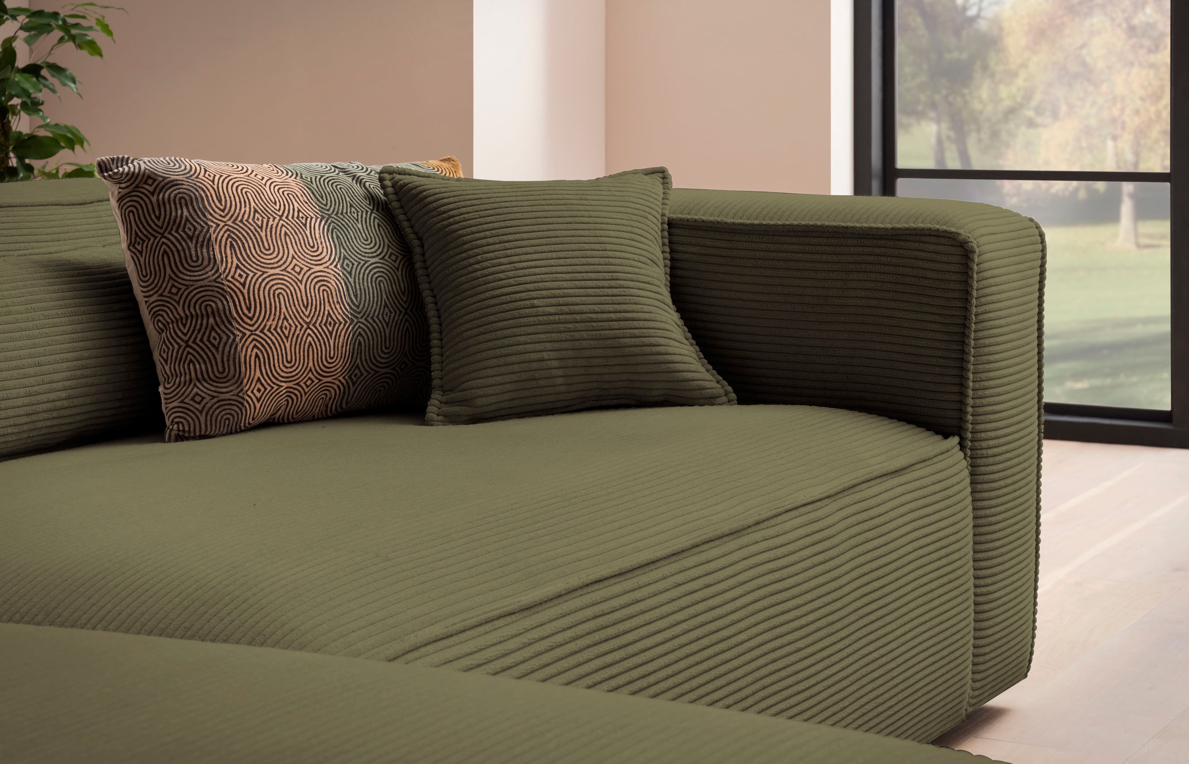 LeGer Home by Lena Gercke Canapé d'angle »PIARA XXL Cord, L-Form, Schlaffunktion« Tabouret convertible en canapé-lit (connecteur crocodile), assise profonde