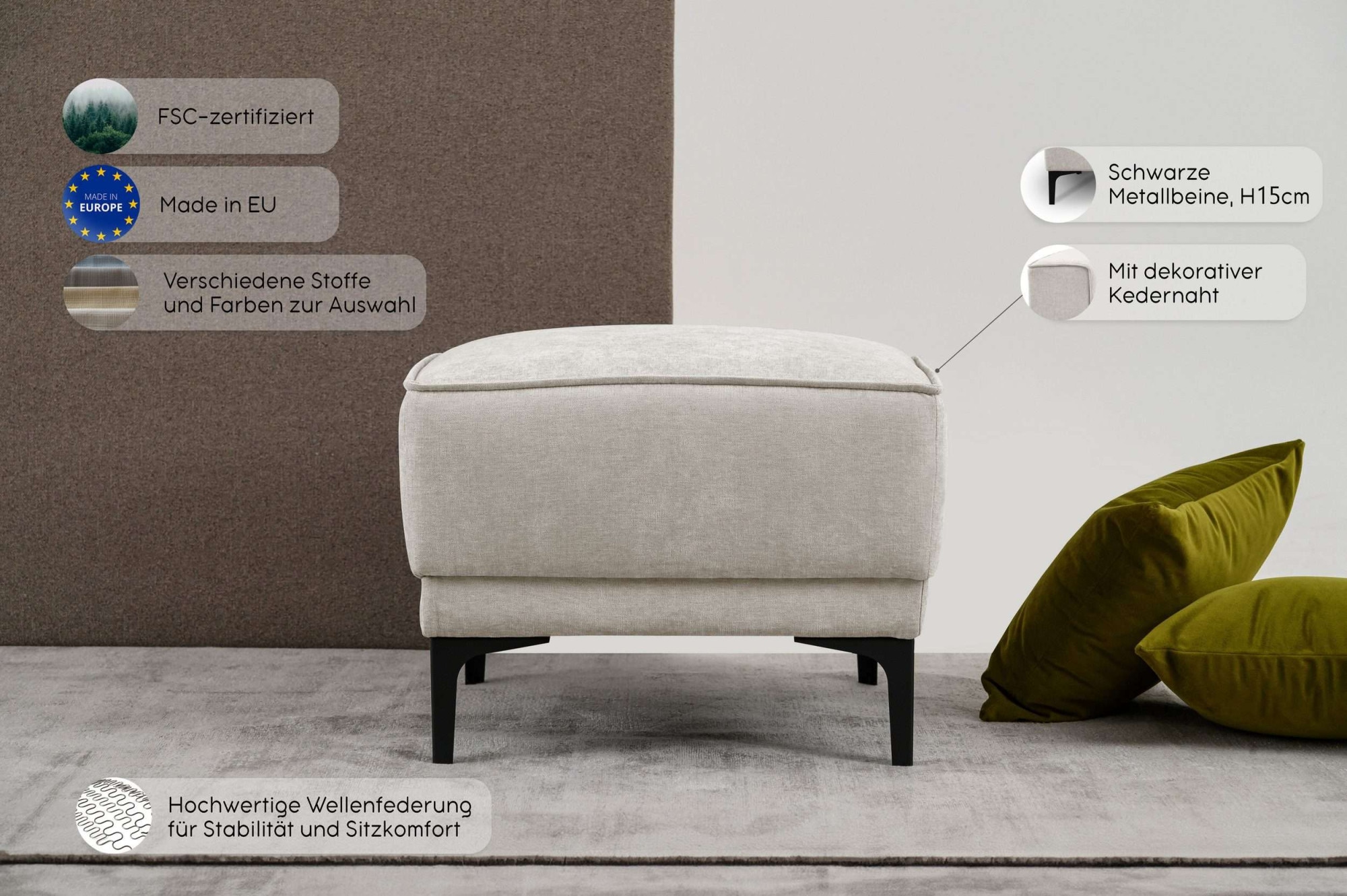 GOODproduct Tabouret rembourré »Oland, Pouf, passend zur Serie OLAND, Chenille-Bezug« compatible avec la série OLAND