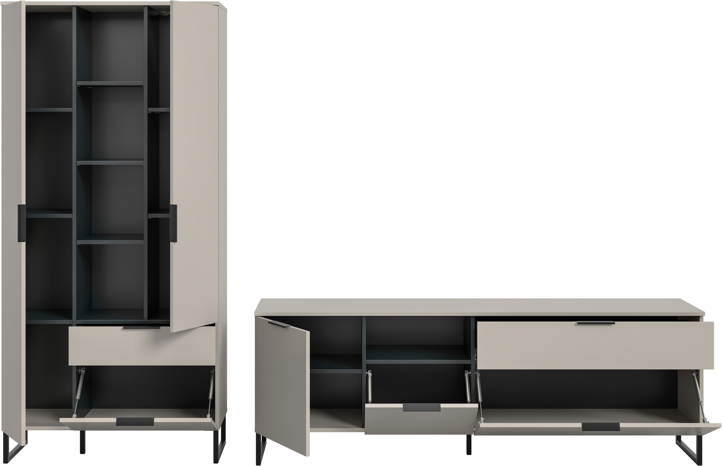 Home affaire Meuble mural »ADIO, Breite 290 cm, 2-teiliges Set, mit Metall-Kufenfüsse« Set, bestehend aus: Mehrzweckschrank und Lowboard, 2 cuis tlg.