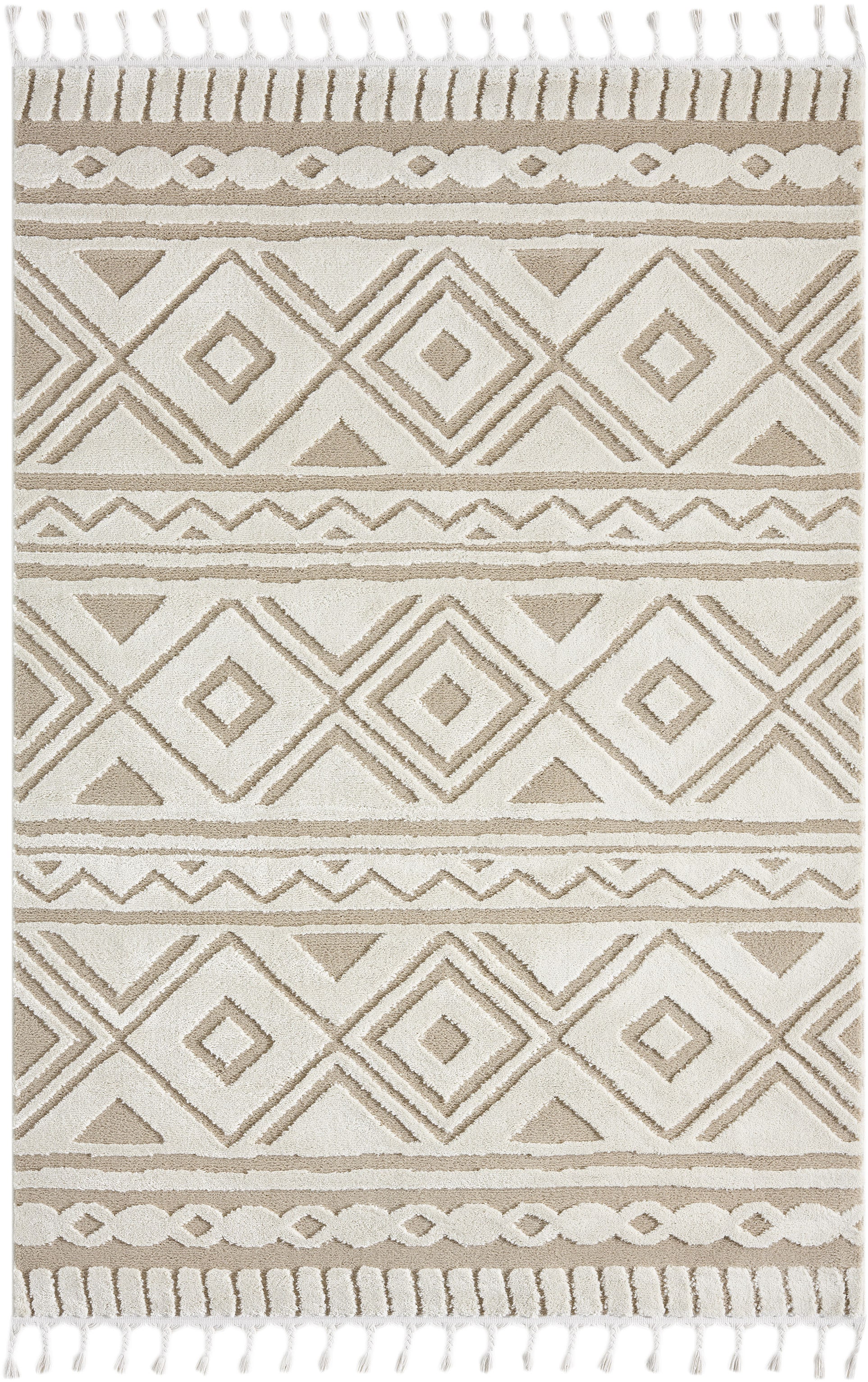 my home Teppich »Bonvo« rechteckig 19 mm Höhe mit Fransen, Hoch-Tief-Struktur, Wohnzimmer, Schlafzimmer, Boho-Style