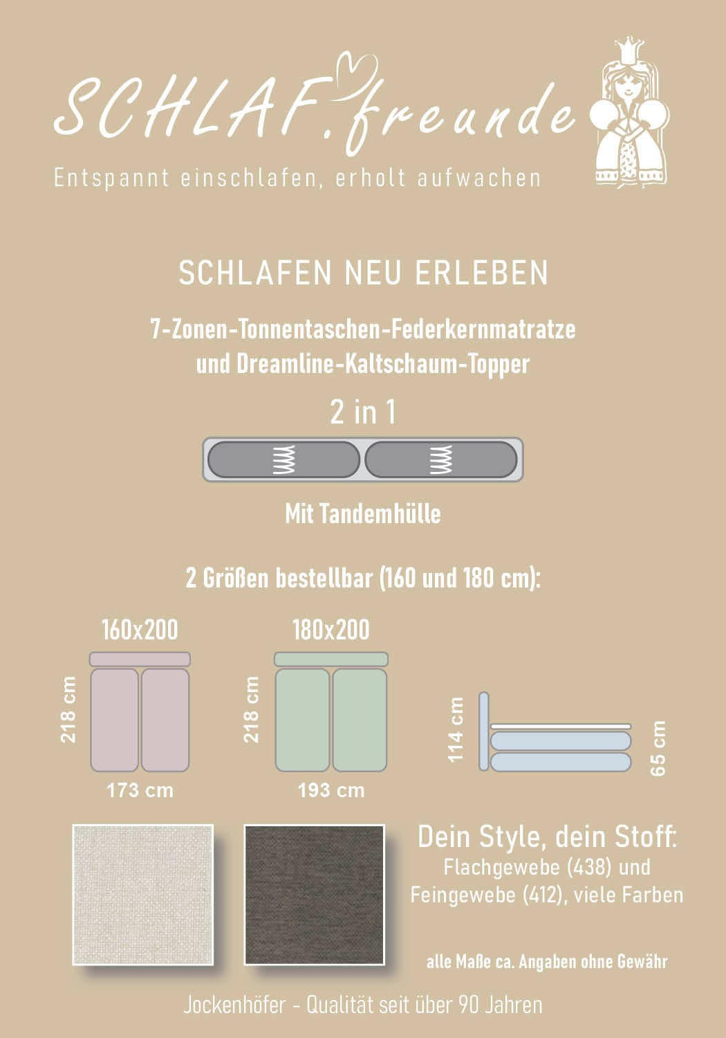 Jockenhöfer Gruppe Boxspringbett »CAPELLO, inkl. Taschenfederkernmatratze H3-H4 und 6cm Kaltschaumtopper« Bezug: Flachgewebe, 160x200 oder 180x200 cm