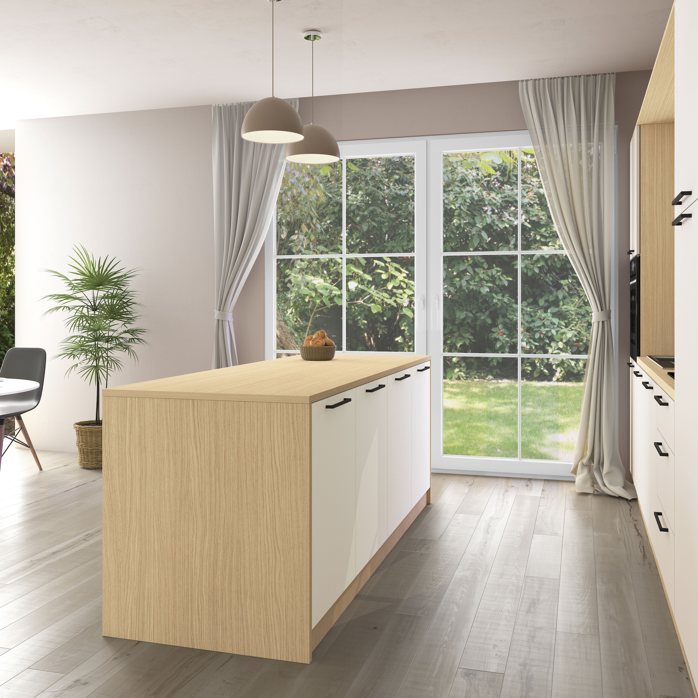 KOCHSTATION Ilot de cuisine »KS-Luna« largeur 225 cm, 4 portes, 8 compartiments intérieurs, 4 places assises, portes amorties