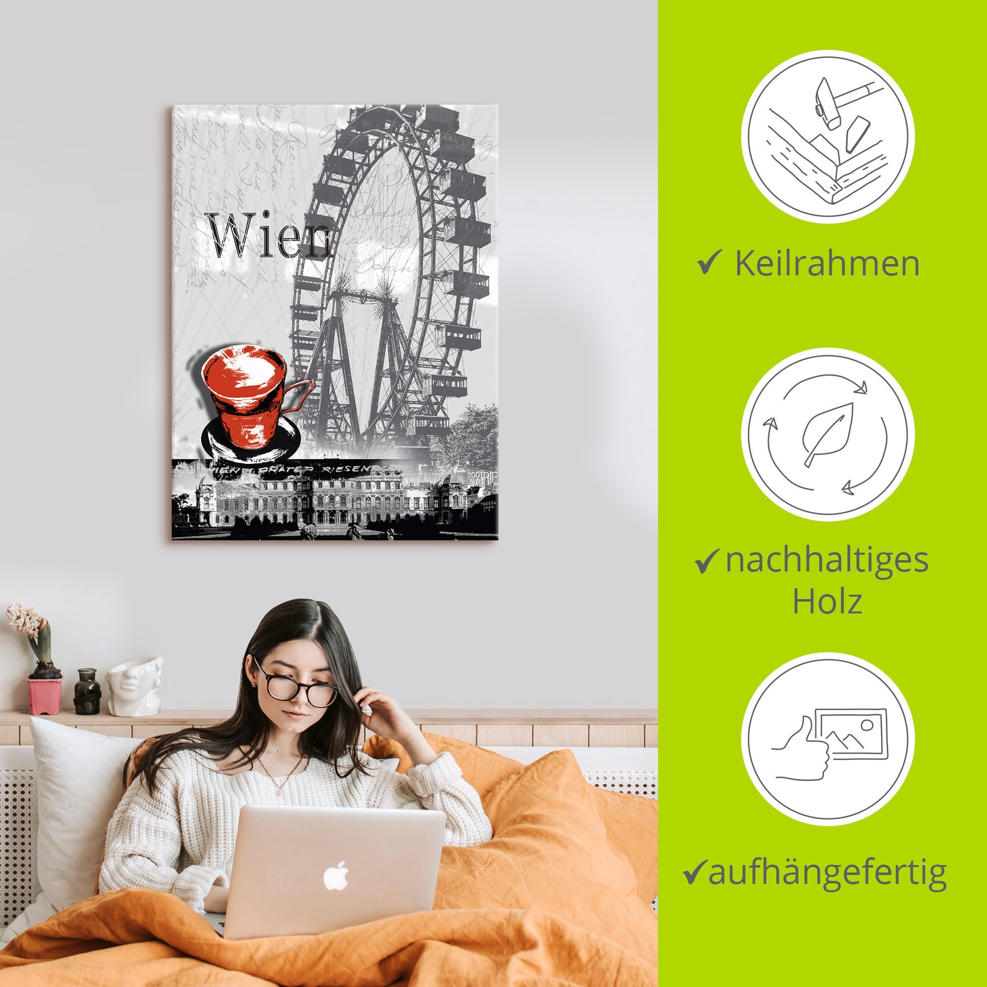 Artland Leinwandbild »Wien - Melange - Kaffee« Gebäude 1 Stk. tlg. auf Holzrahmen gespannt