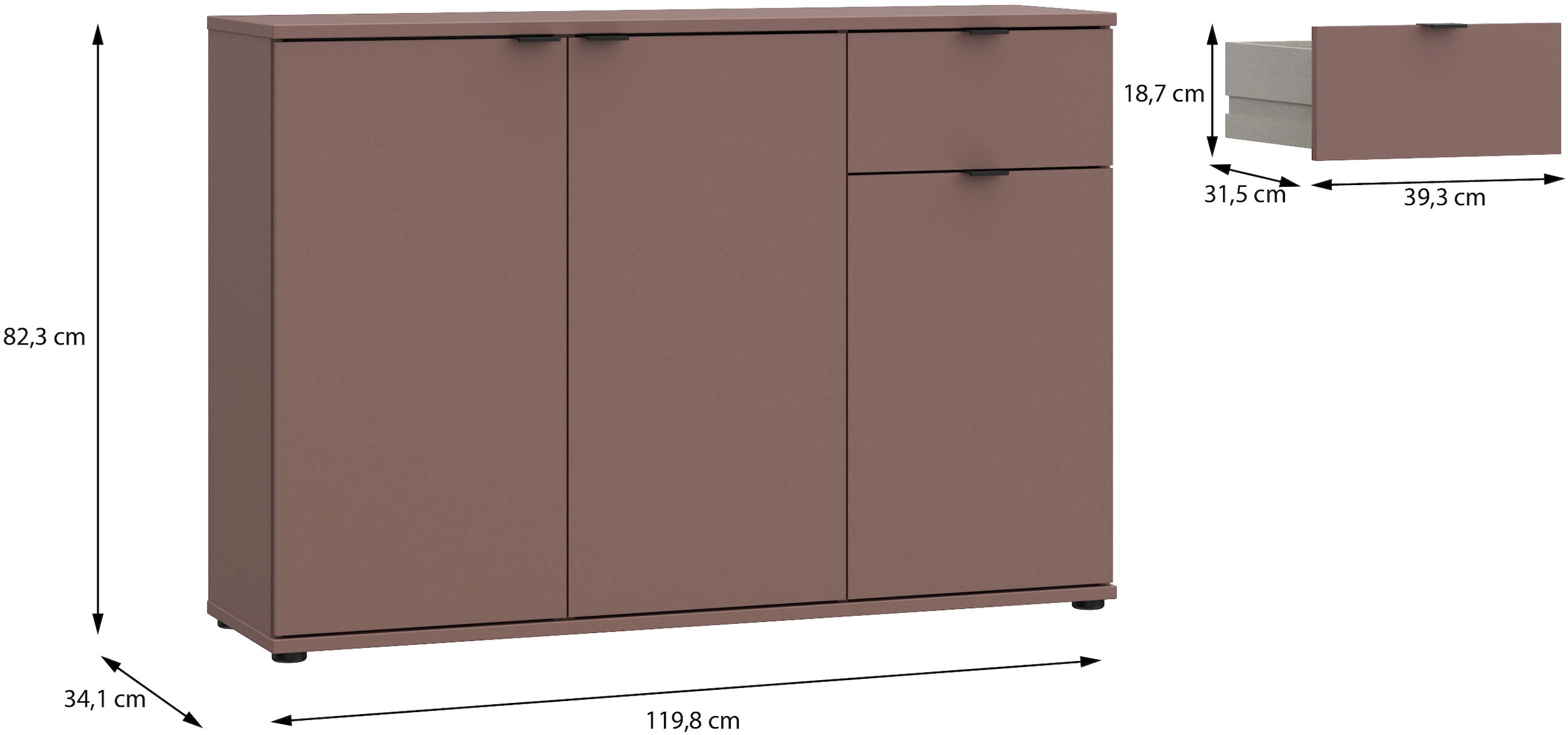 FORTE Buffet »Ganymede« Buffet, rangement, tiroir; poignées métal, 4 décors, largeur 119,8cm