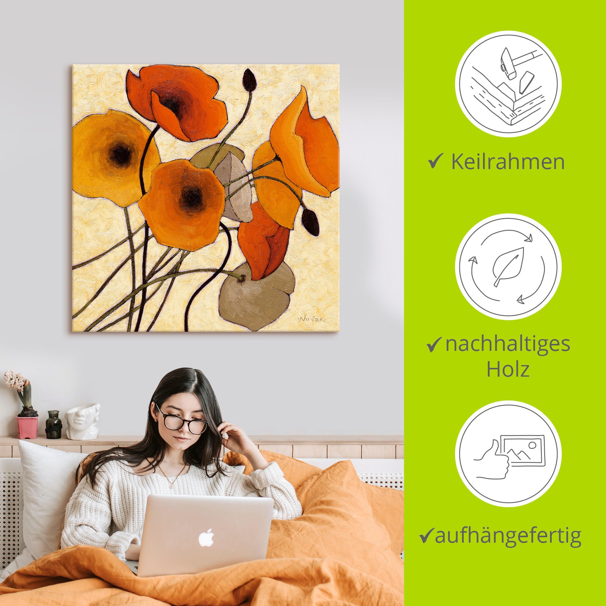 Artland Tableau sur toile »Kürbismohn II« 1 cuis tlg. auf Holzrahmen gespannt