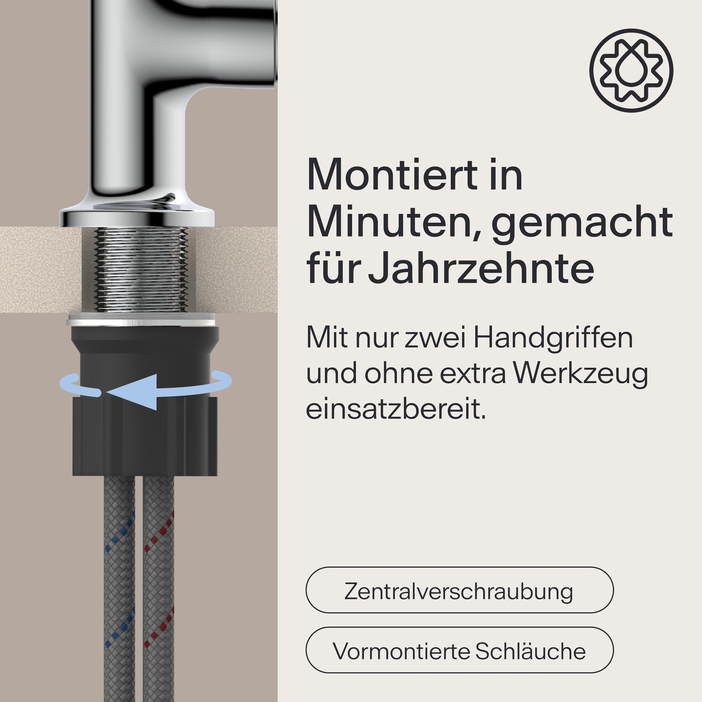WASSERWERK Robinet de lavabo »WT 14« incl. popup, pivotant à 360°, silencieux, économique en eau