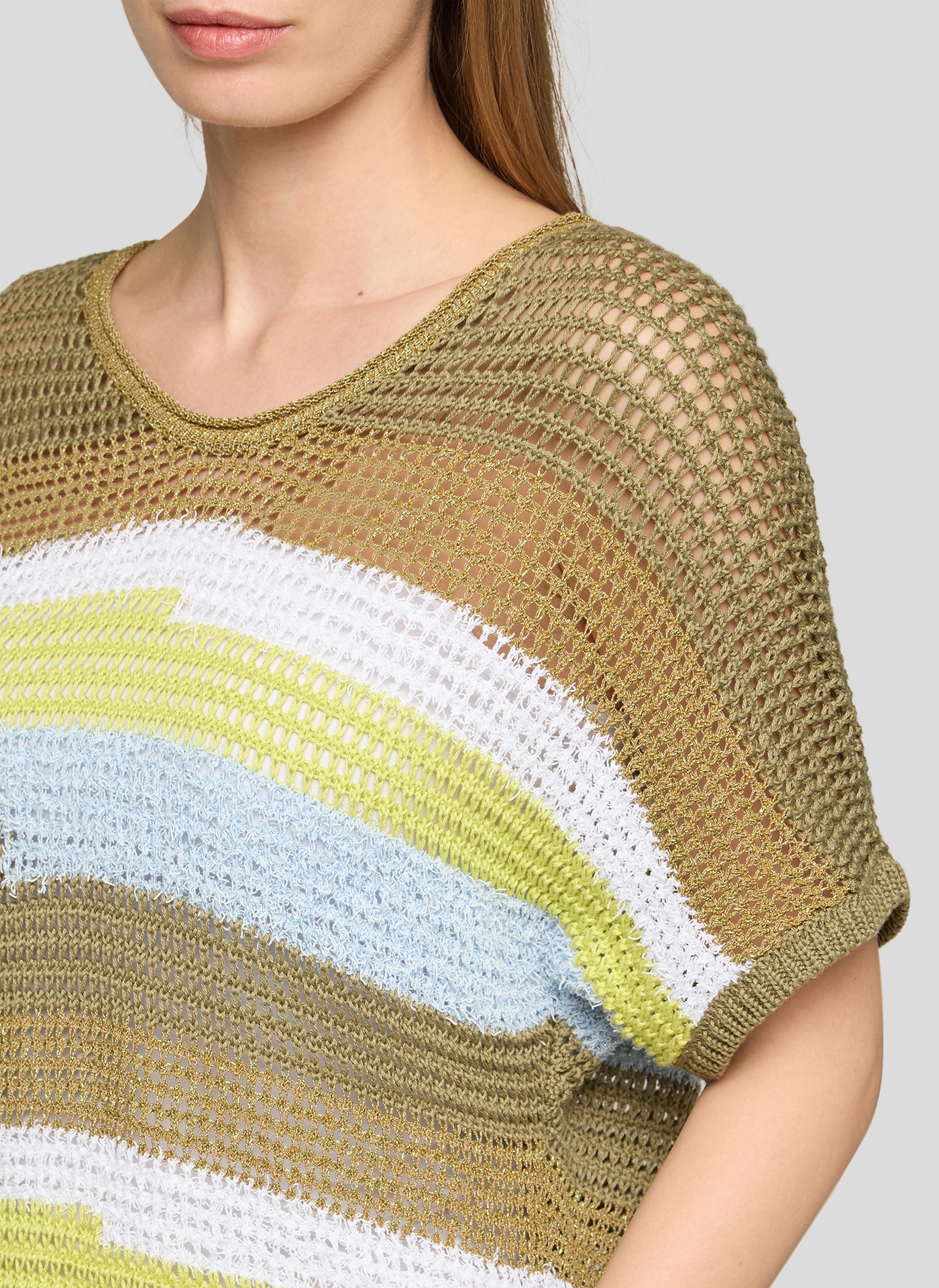 Rabe Pull en tricot Halbarm mit Colorblocking-Streifen und im Häkel-Look