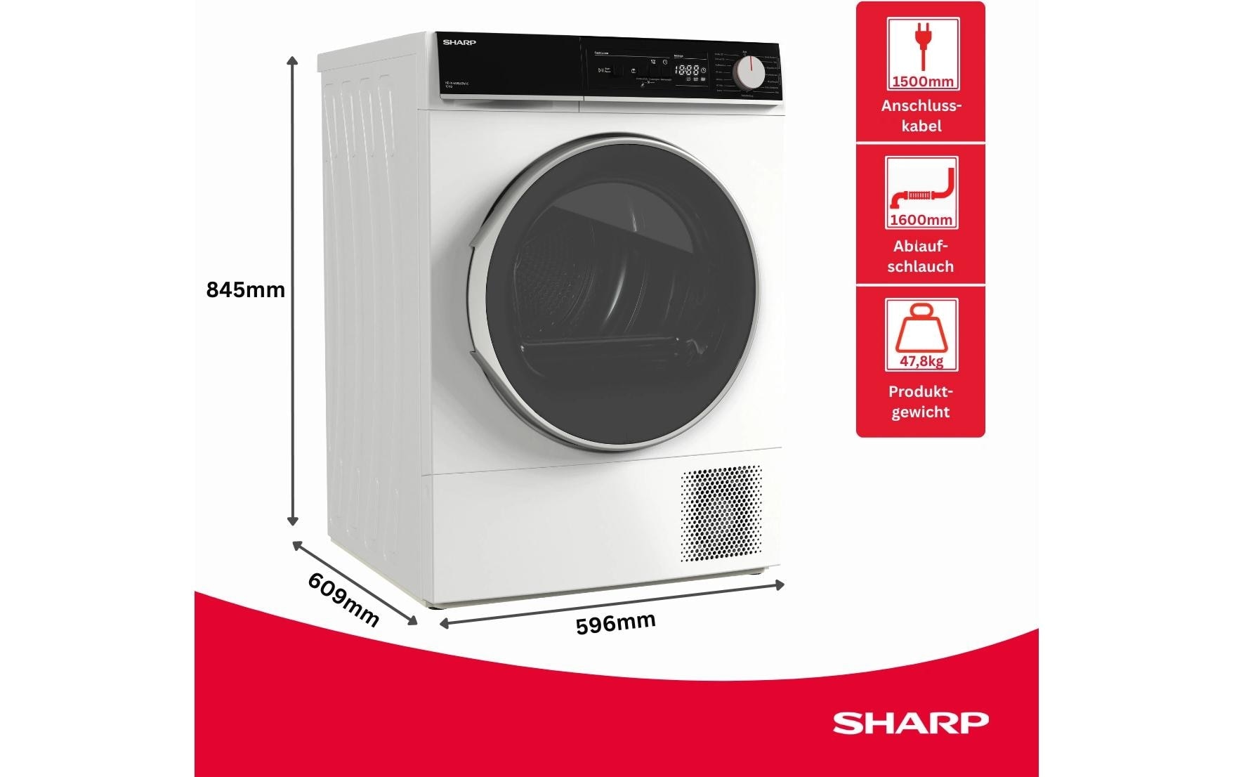 Sharp Waschtrockner »KD-NHA0S6GW1C« 64 dB(A) 10kg / EEK C / 3 Tasten / XL-Glas-Tür / weiss
