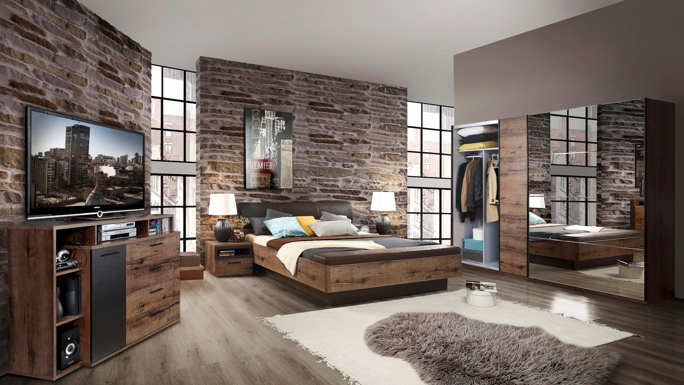 FORTE Schwebetürenschrank »Jacky, mit Spiegelpaneele, Metallgriffe« B/H/T ca: 270/210x61, 