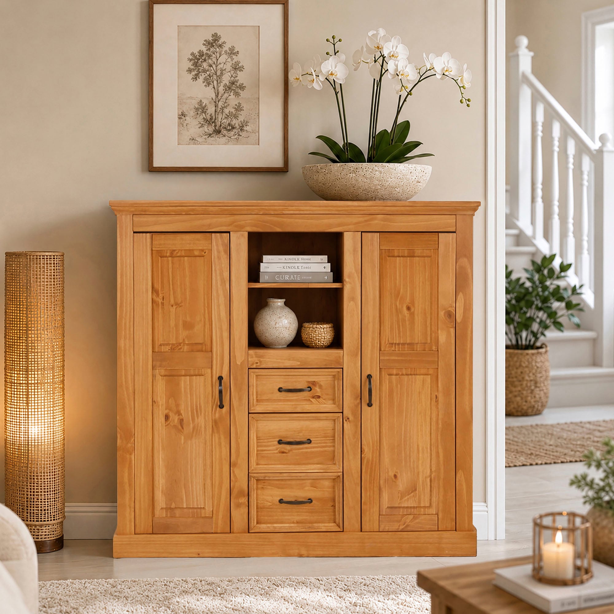 GOODproduct Buffet haut »Selma Kommode mit 2 Türen, 3 Schubläden und 8 Fächer, Metallgriffe« armoire de rangement, largeur 130 cm