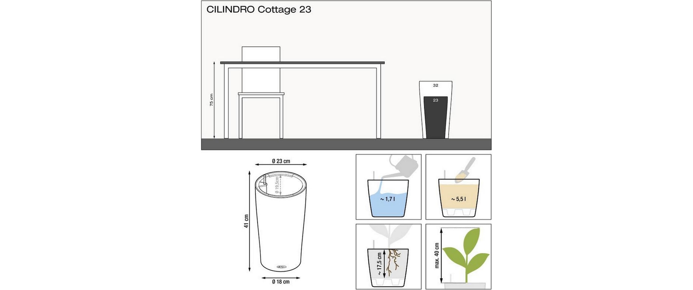   Pflanzkübel »Lechuza CILINDRO Cottage 23«