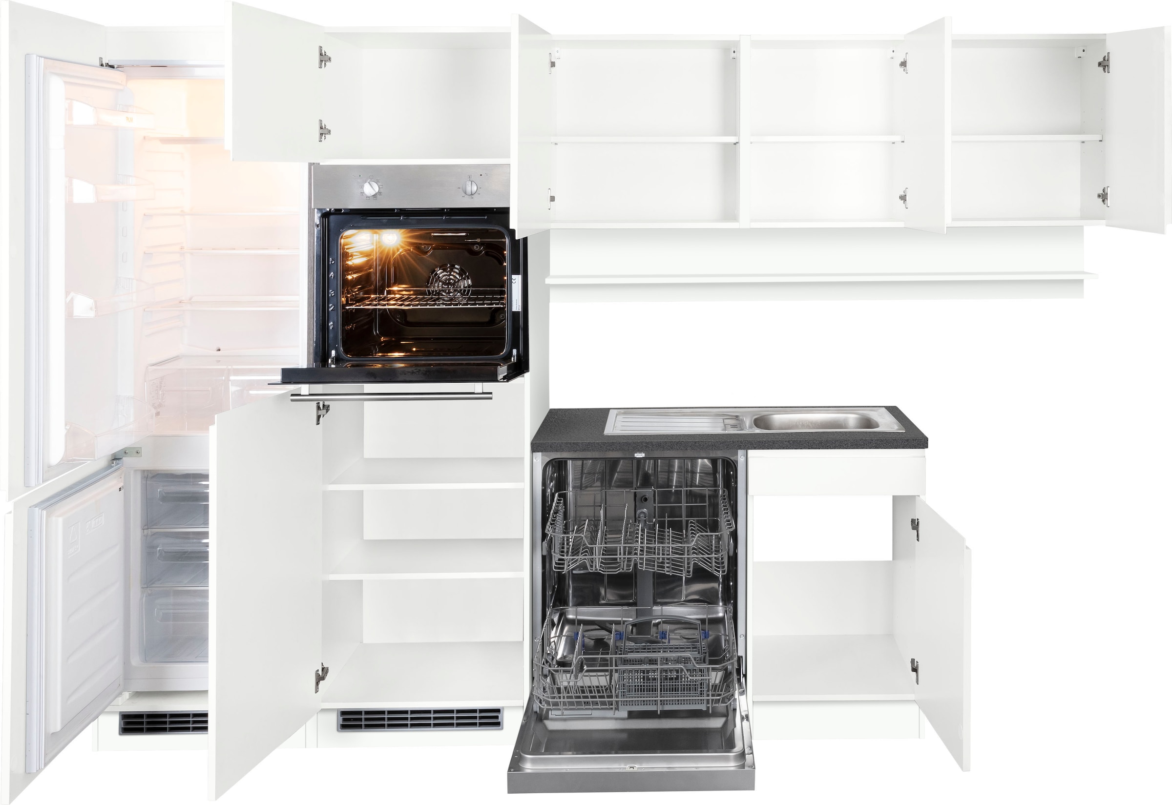 KOCHSTATION Cuisine d'angle »KS-Virginia,neu in verbesserter Ausführung« plan de travail épaisseur 38 mm, rangement, fermeture douce,  Largeur réglable 290/180 cm, Soft-Close, sans appareils électriques