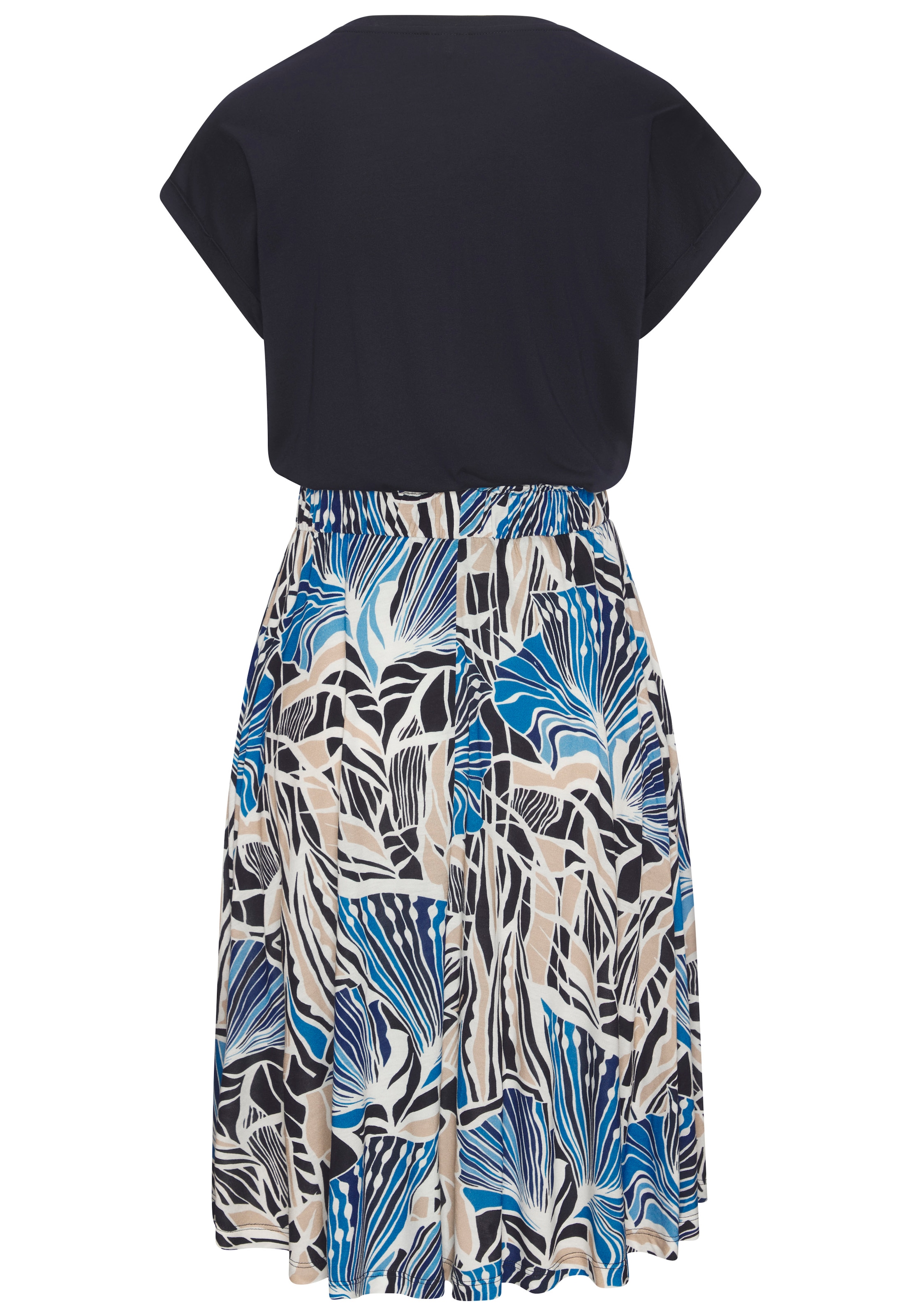 LASCANA Jerseykleid mit Paperbag-Bund und bedrucktem Rock, kurzärmliges Sommerkleid