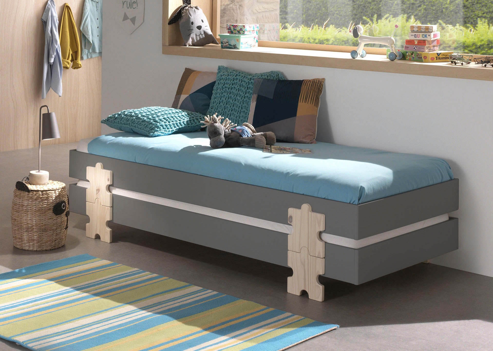 Vipack Lit d'enfant »Modulo, stapelbares Einzelbett, inkl. Rolllattenrost, 2 Farben« L/H/P env. 203,6x93,8x48 cm, pieds puzzle massif, côtés lit MDF laqué,  surface de couchage 90/200 cm, disponible à l'unité ou en lot de 2