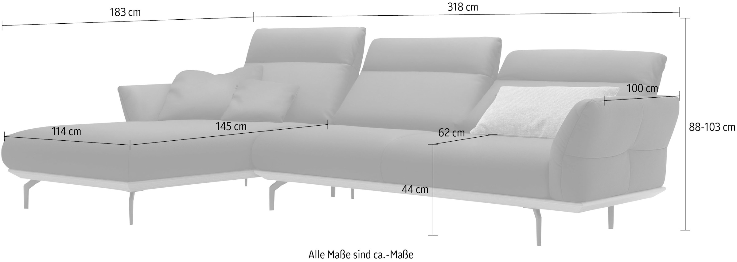 Creation BY ROLF BENZ Canapé d'angle »CR.460 Design-Sofa der Extraklasse, verstellbare Rückenlehne, L-Form« socle en noyer, pieds d'angle en gris ombre, largeur 318 cm