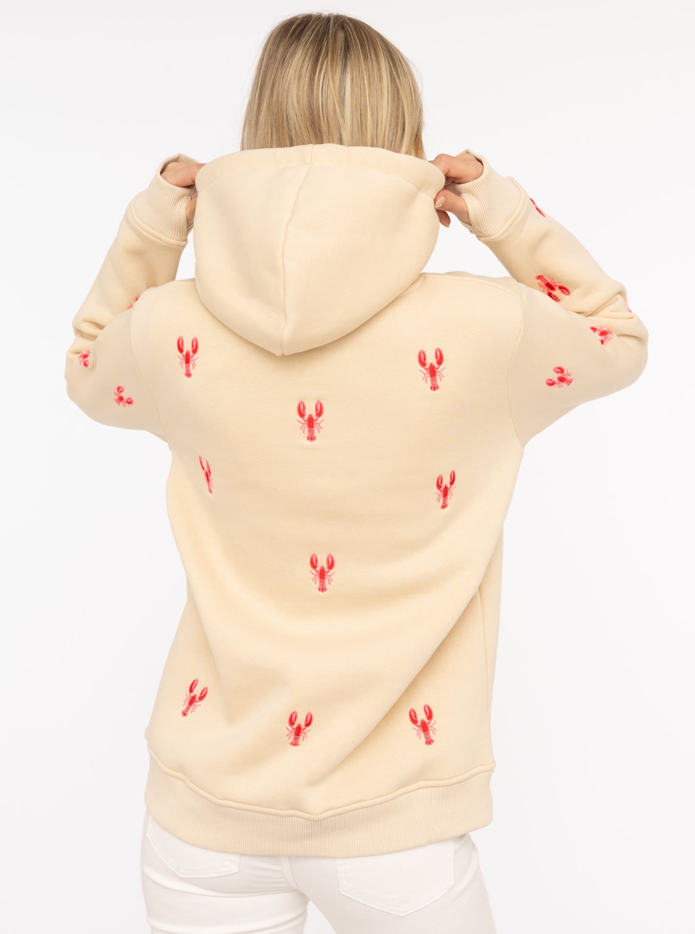 Zwillingsherz Kapuzensweatshirt , Hummer-Stickerei, Kapuze, Kordelzug, Baumwollmix
