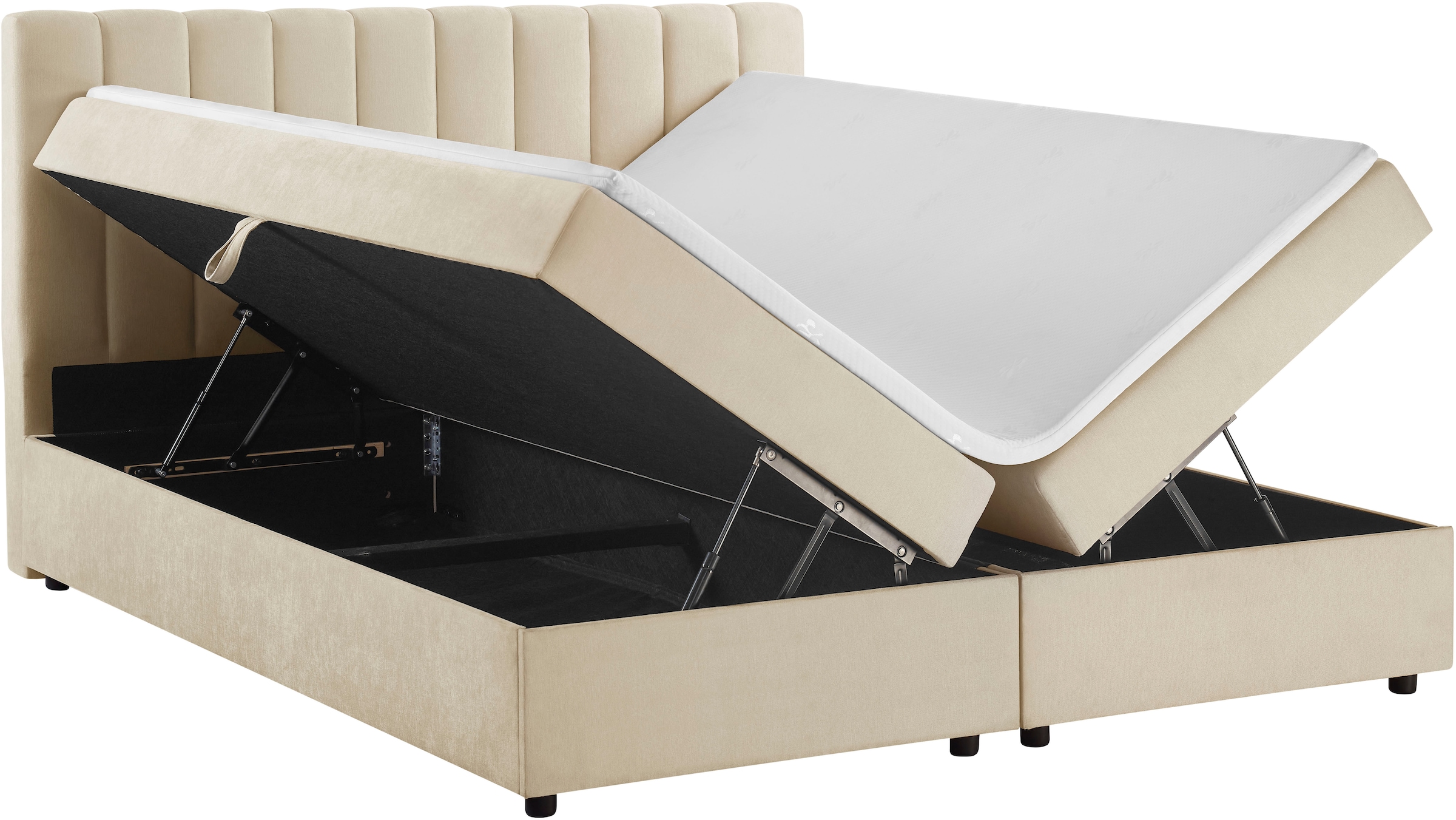 GOODproduct Lit de boxe »HAILEYY, Polsterbett mit Bettkasten, inkl. Taschenfederkernmatratze H3« avec surmatelas en mousse froide, housse en chenille, 140x200 & 180x200 cm
