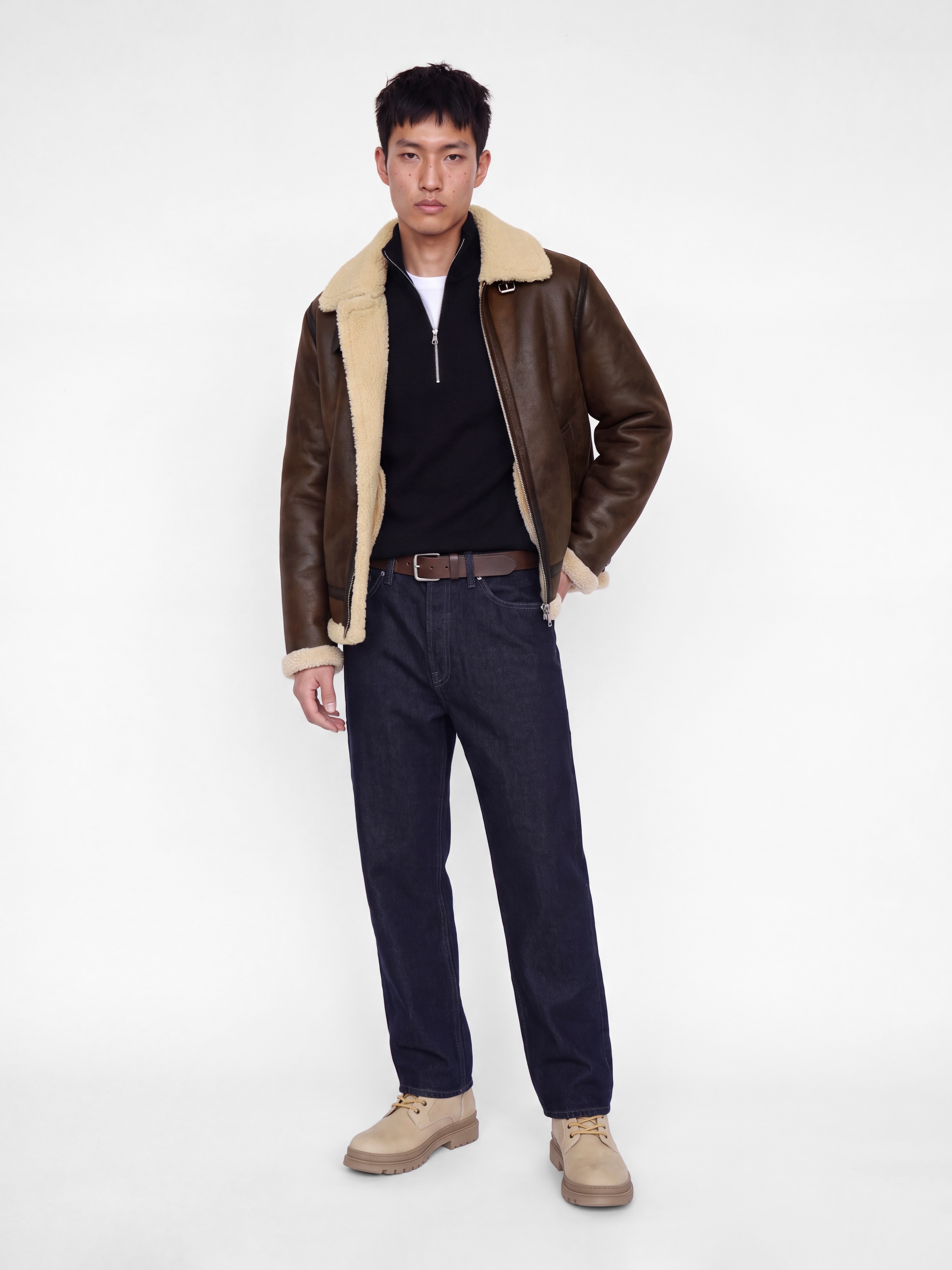 Jack & Jones Outdoorjacke »JORNORREBRO AVIATOR JACKET SN« Lederimitat, mit Teddy Besatz, im Flieger Look