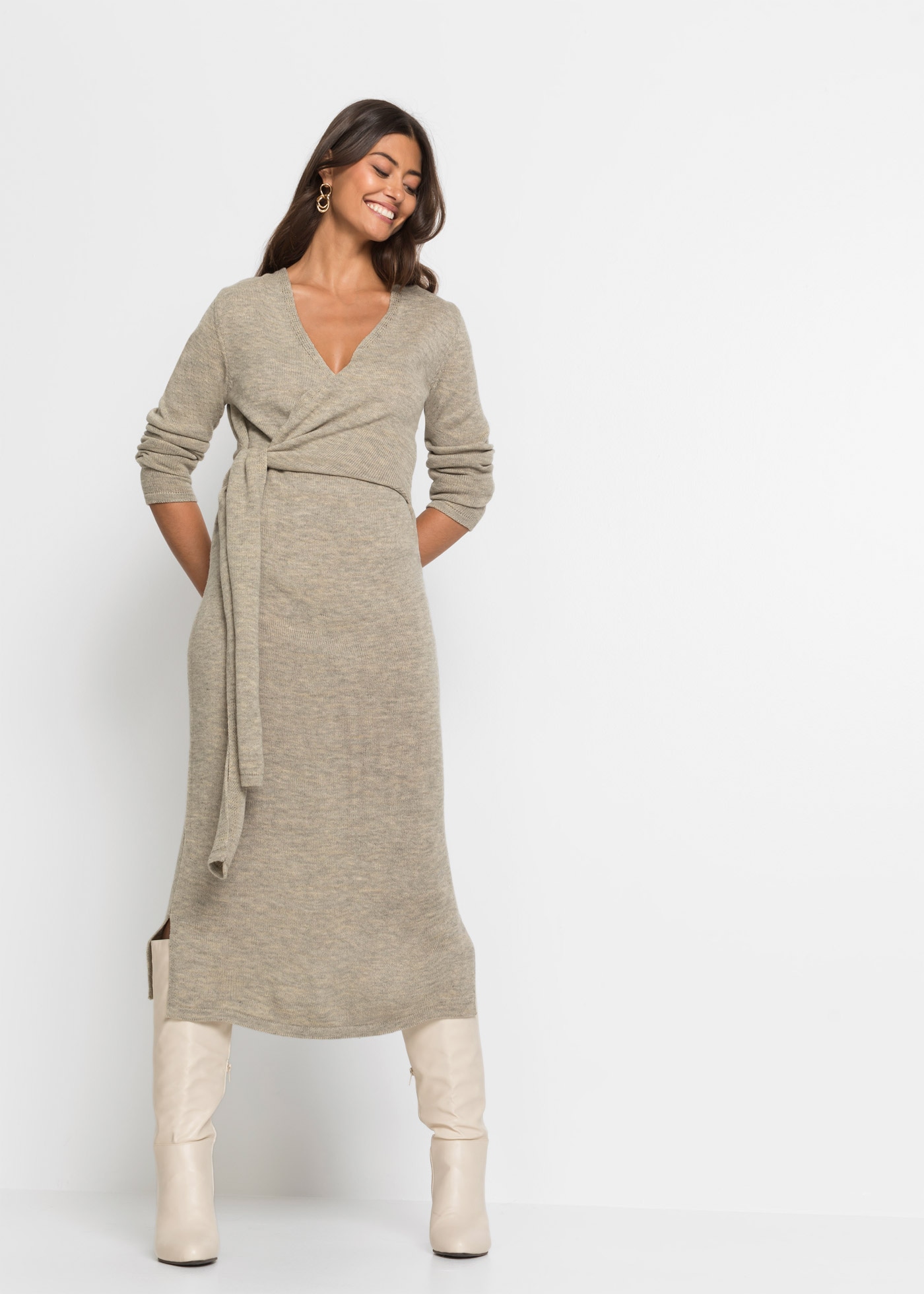 bonprix Robe en tricot »Midi-Strickkleid« mit modernem Wickel-Design, aus Polyacryl und Polyester