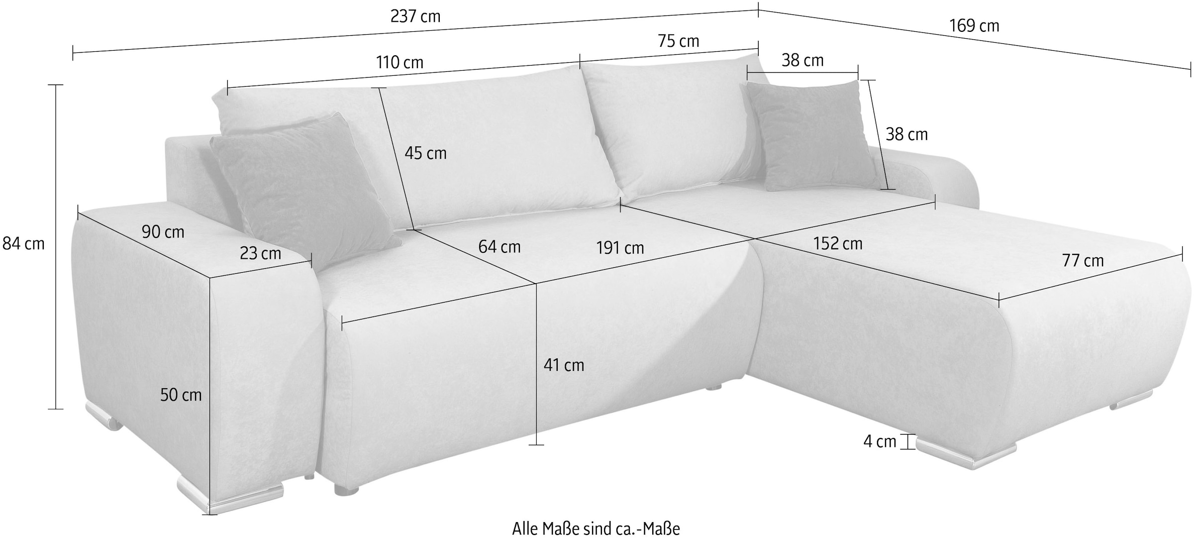 COLLECTION AB Ecksofa »Pia, L-Form, Breite 237 cm,  mit Schlaffunktion« inkl. Bettfunktion und Bettkasten