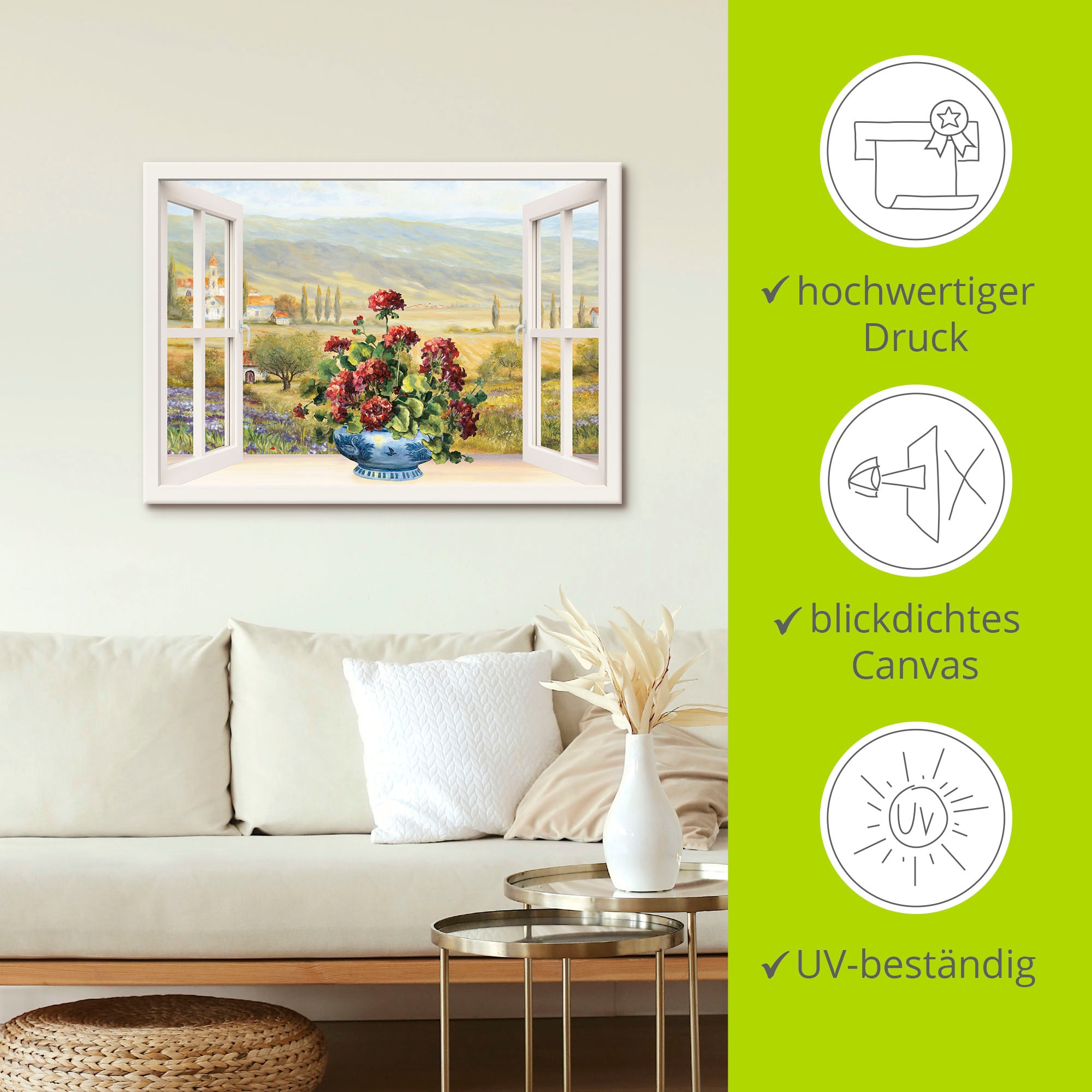 Artland Tableau sur toile »Blumenbouquet am weissen Fenster« 1 cuis tlg. auf Holzrahmen gespannt