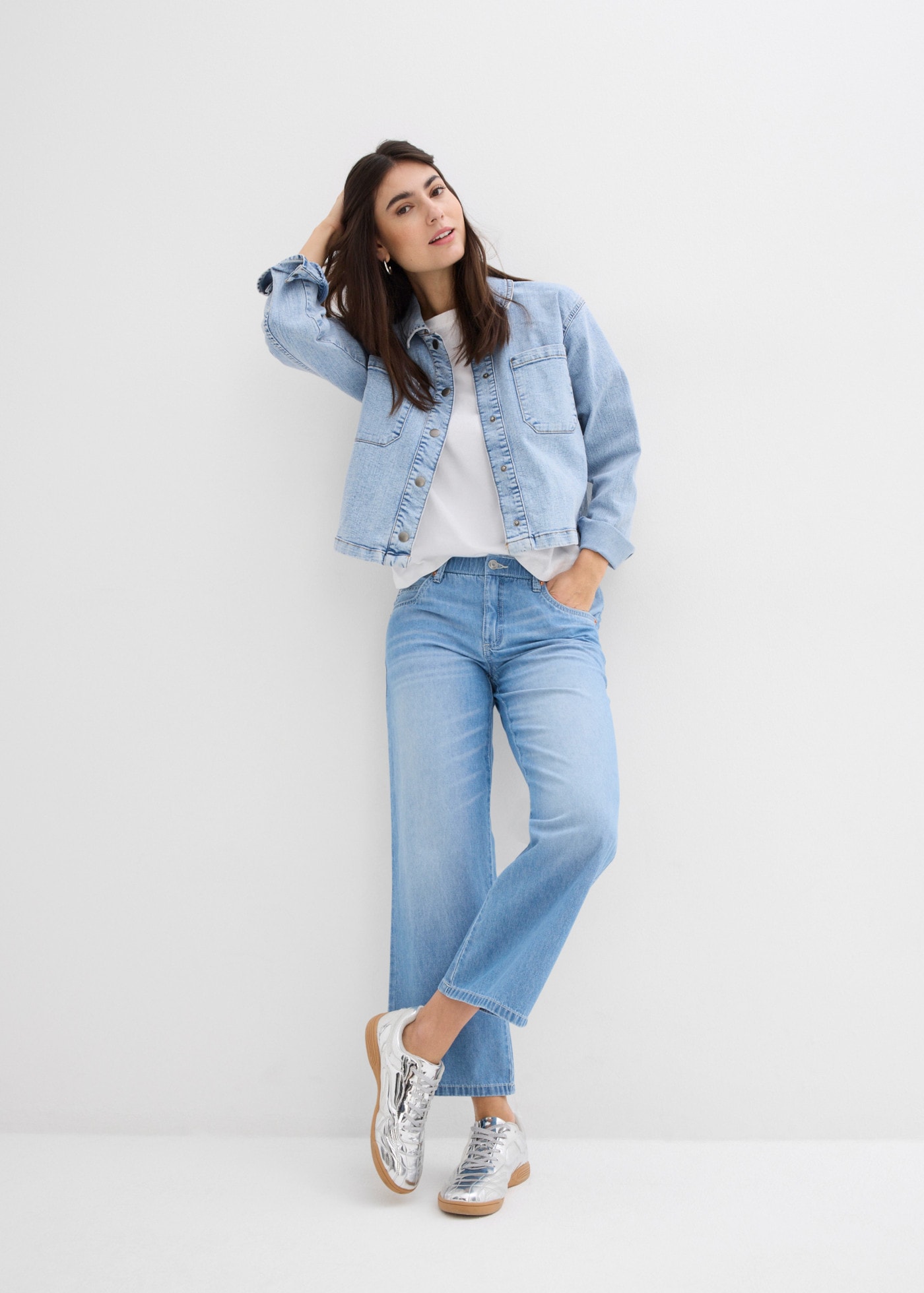 bonprix Straight-Jeans gerader Schnitt, Mid Waist, Cropped-Länge, Regular Fit