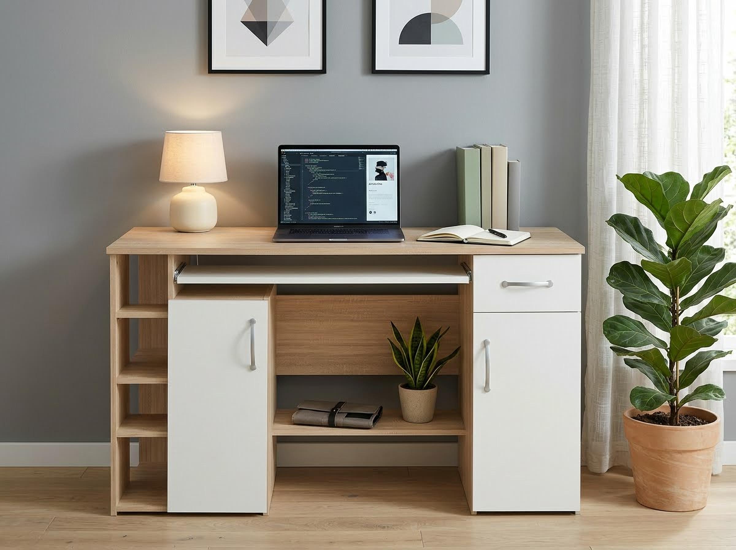 VOGL Möbelfabrik Bureau »Tim mit seitlich offenen Fächern & Tastaturauszug,« support pour imprimante, 1 tiroir, largeur 138 cm, fabrication allemande