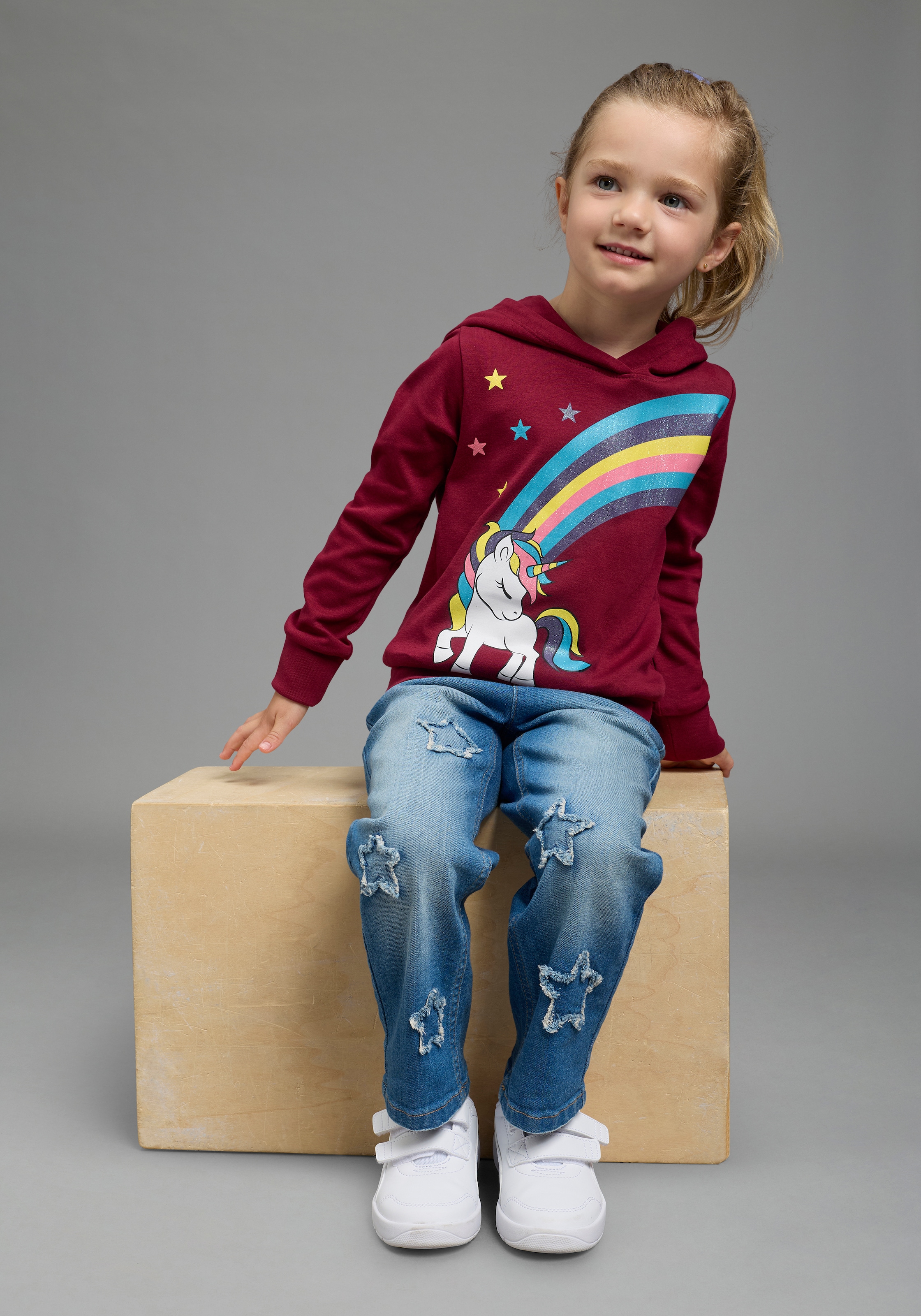 KIDSWORLD Langarmshirt »mit EINHORN Regenbogen« Einhorn-Druck, Langarm,  Basic-Passform,  aus Baumwolle