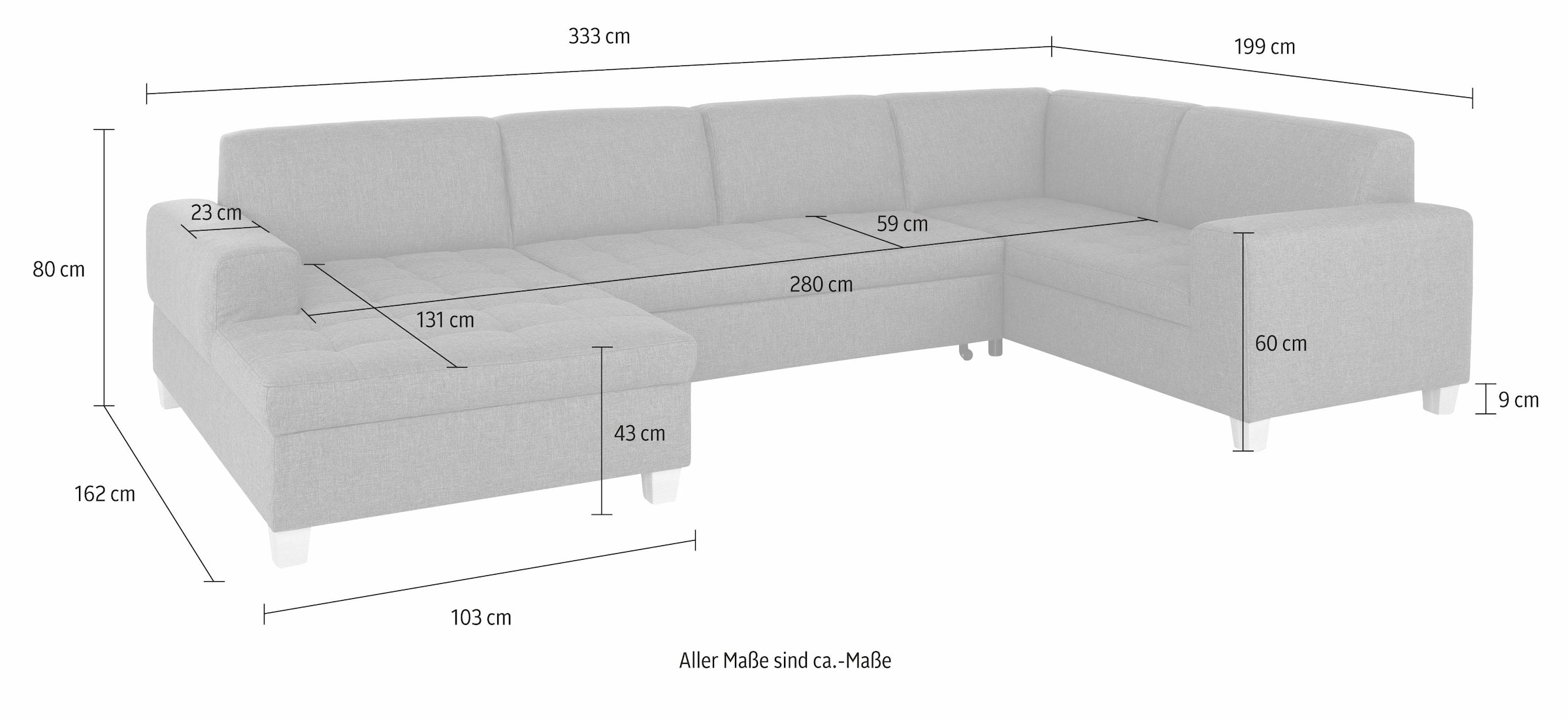 Home affaire Paysage de salon »Corby, viel Platz und Komfort, U-Form« wahlweise mit Bettfunktion, Steppung auf Sitzfläche