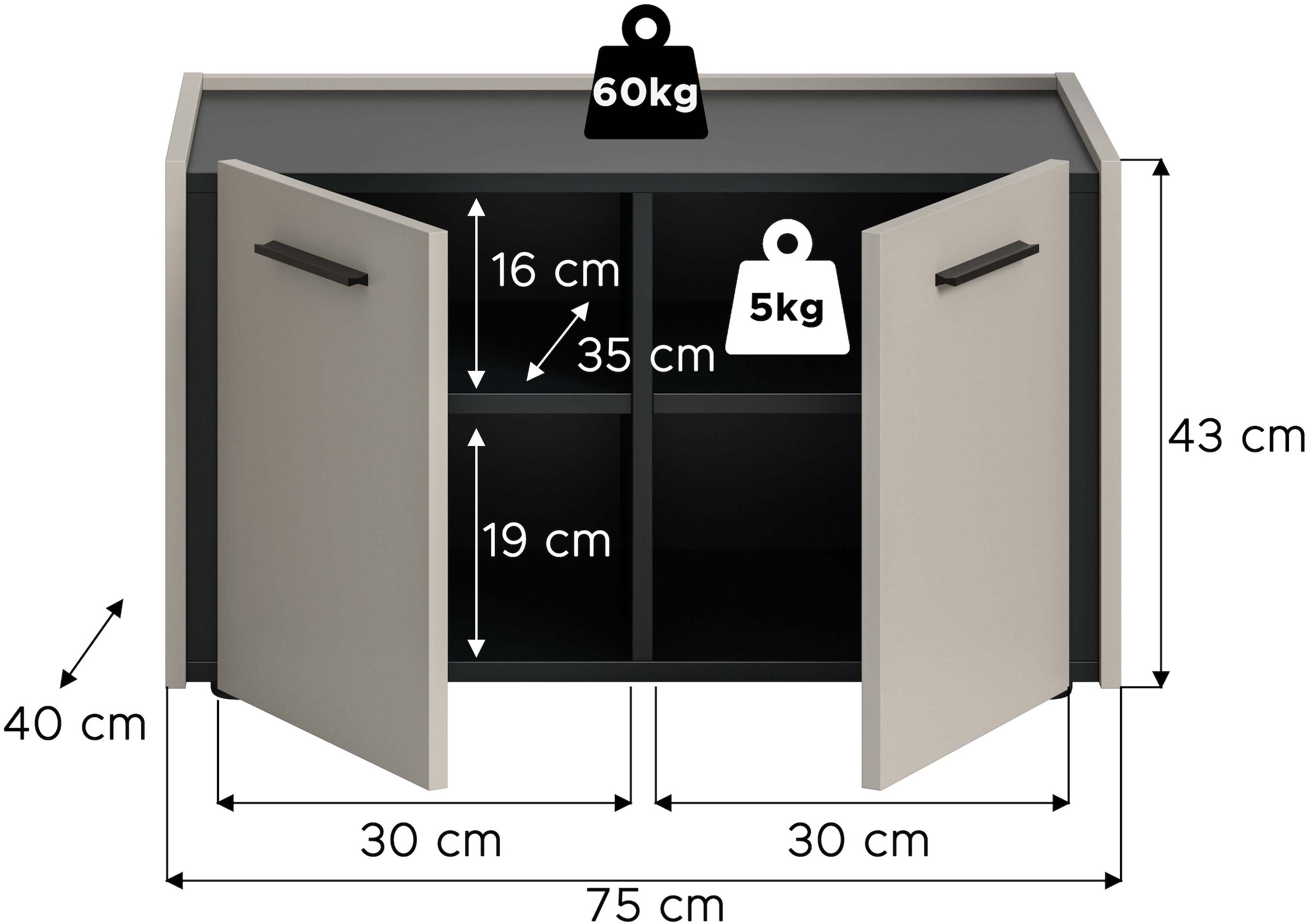 Home affaire Sitzbank »RAK, Breite 75 xm, 2 Türen, 2 Einlegeböden, 4 Fächer« bietet Platz für ca. 12 Schuhe,  Bank, Garderobenbank, Dielenbank, Flurbank, Kommode