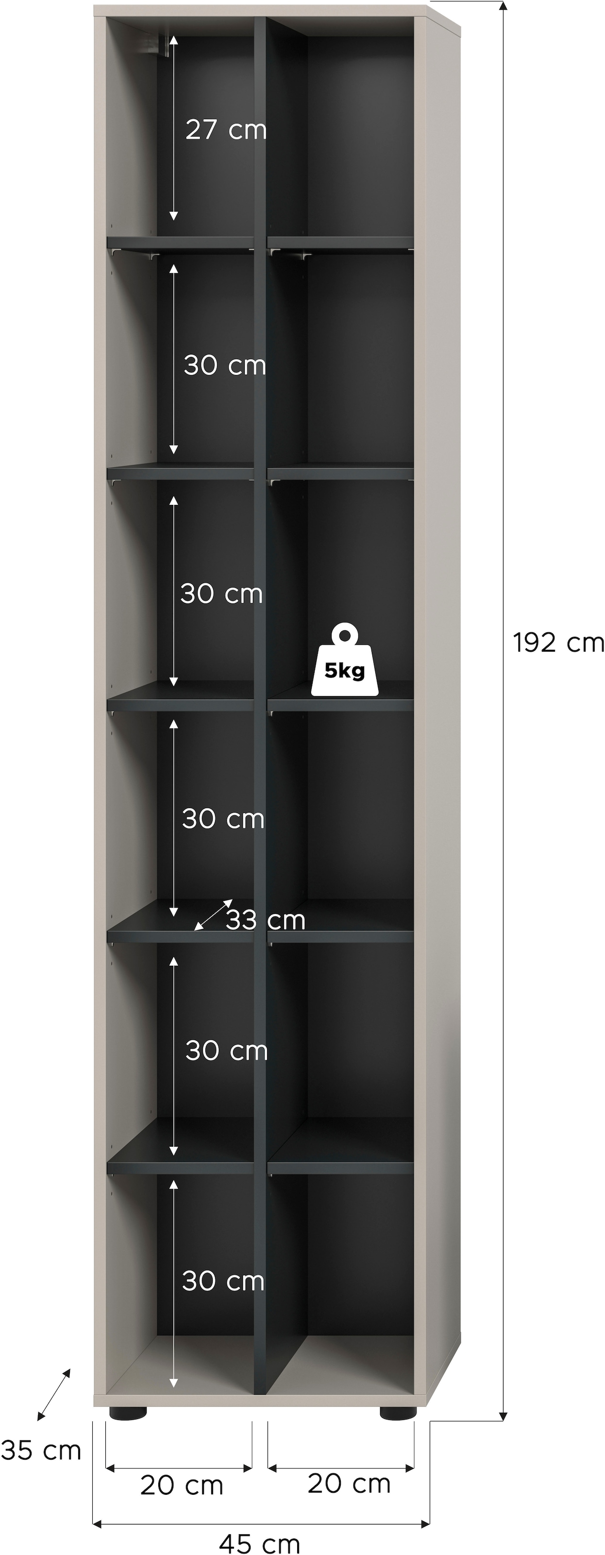 INOSIGN Étagère sur pied »ADIO, Höhe 192 cm, 12 Fächer, 10 höhenverstellbare Einlegeböden« 1 cuis tlg. Regal, Stauraumregal, Wohnzimmerregal, Bücherregal, Wandregal